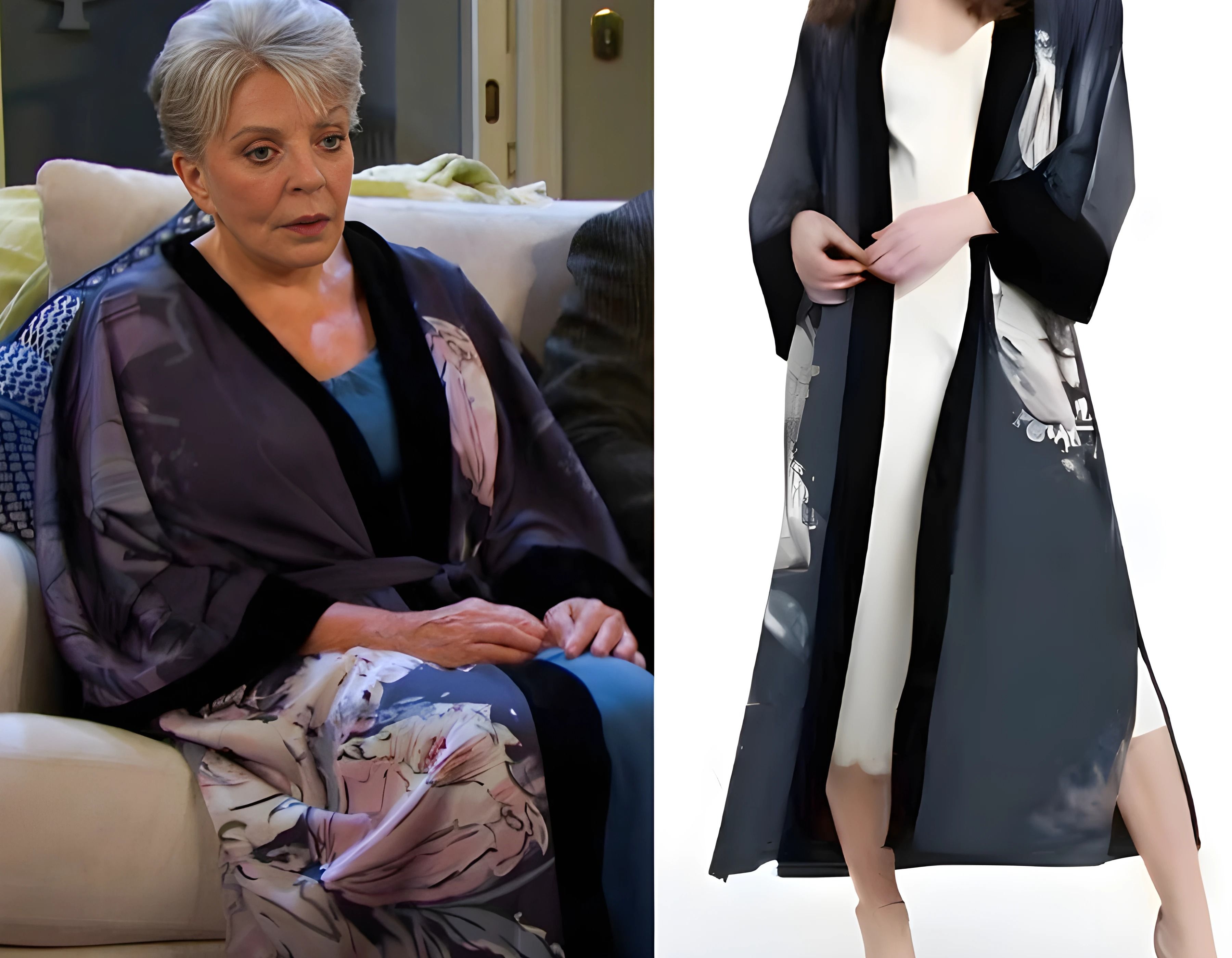 Julie’s floral print velvet trim robe by Kim + Ono