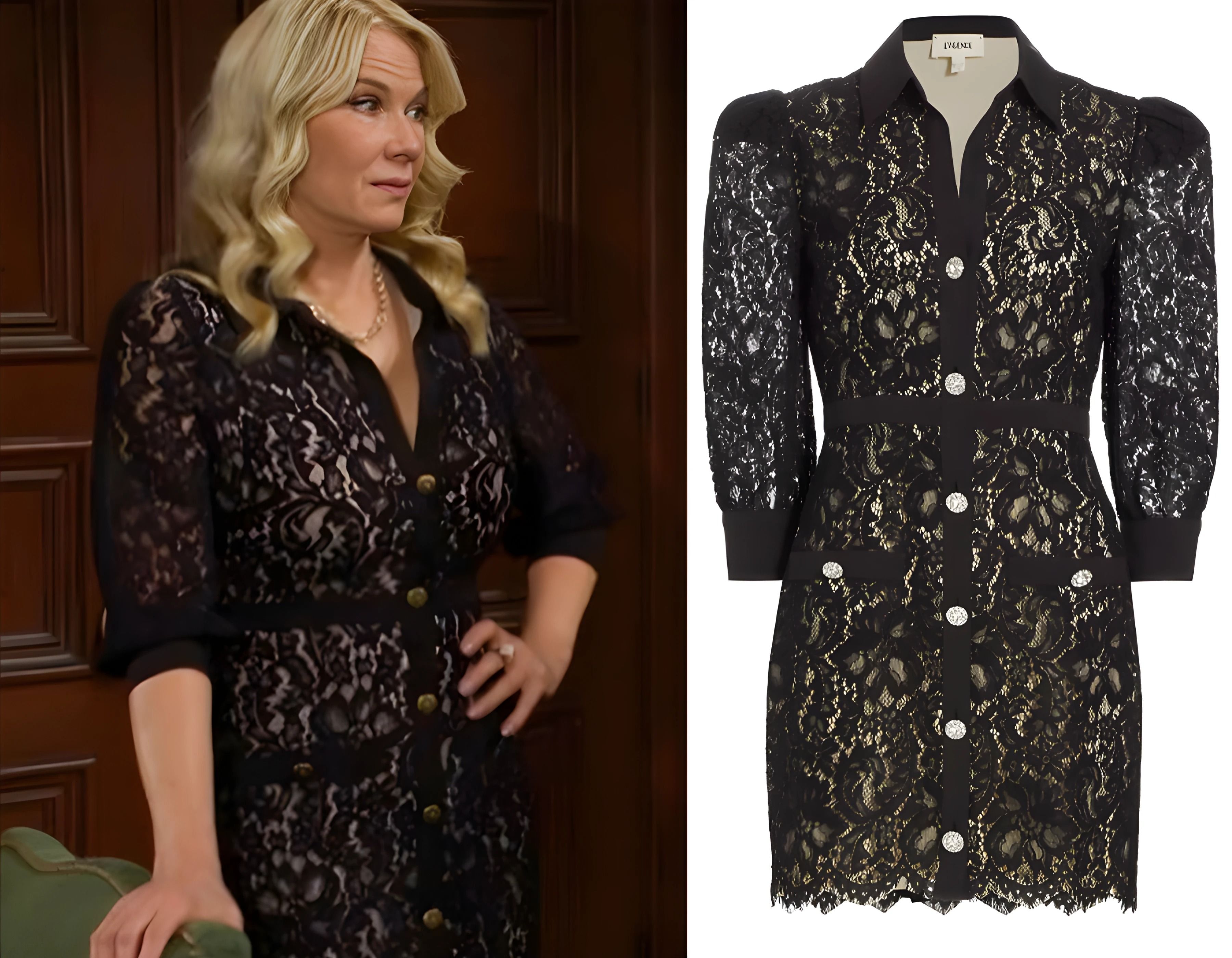 Brooke’s black lace button front dress by L'Agence 