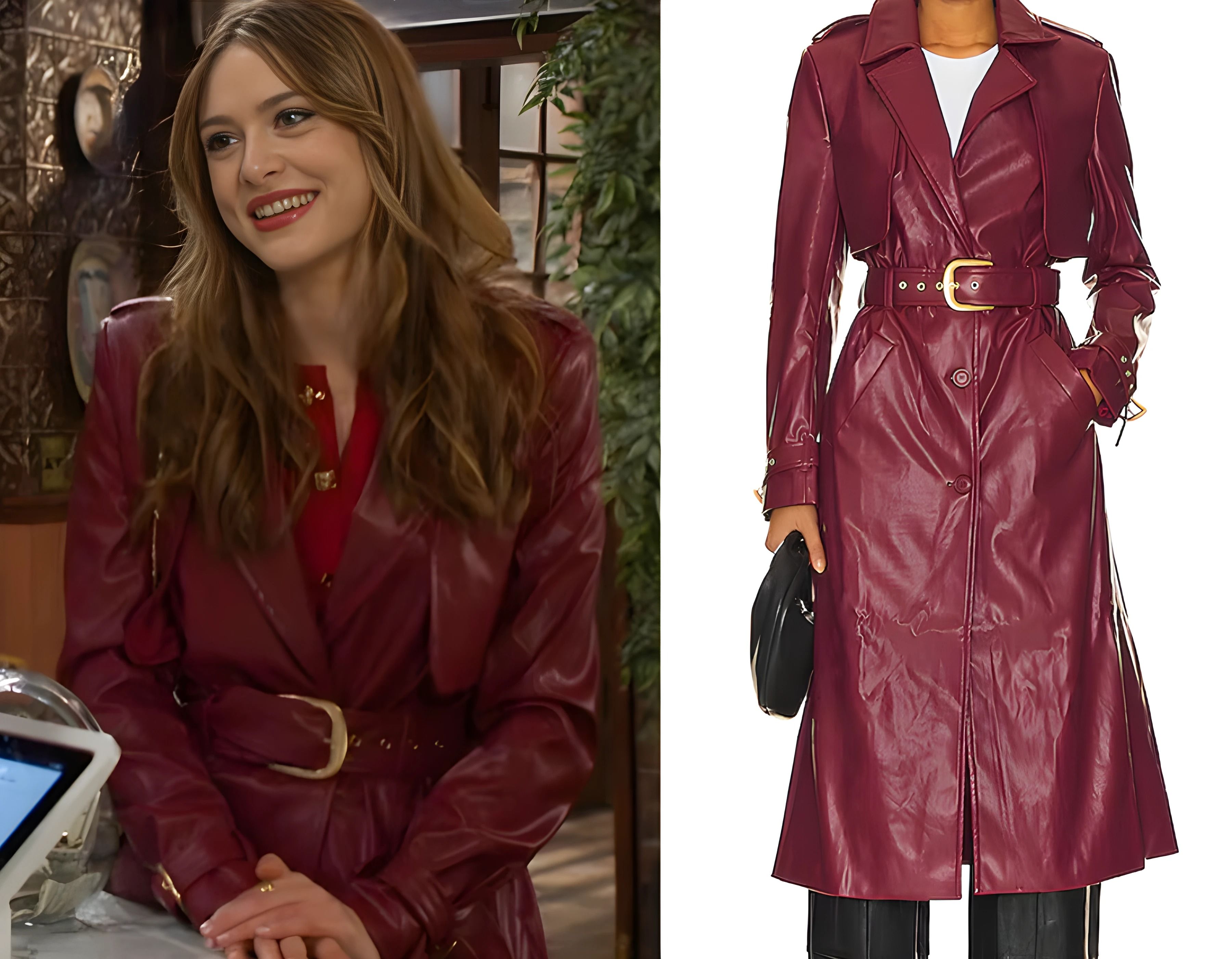 Claire’s red leather coat by Bardot  