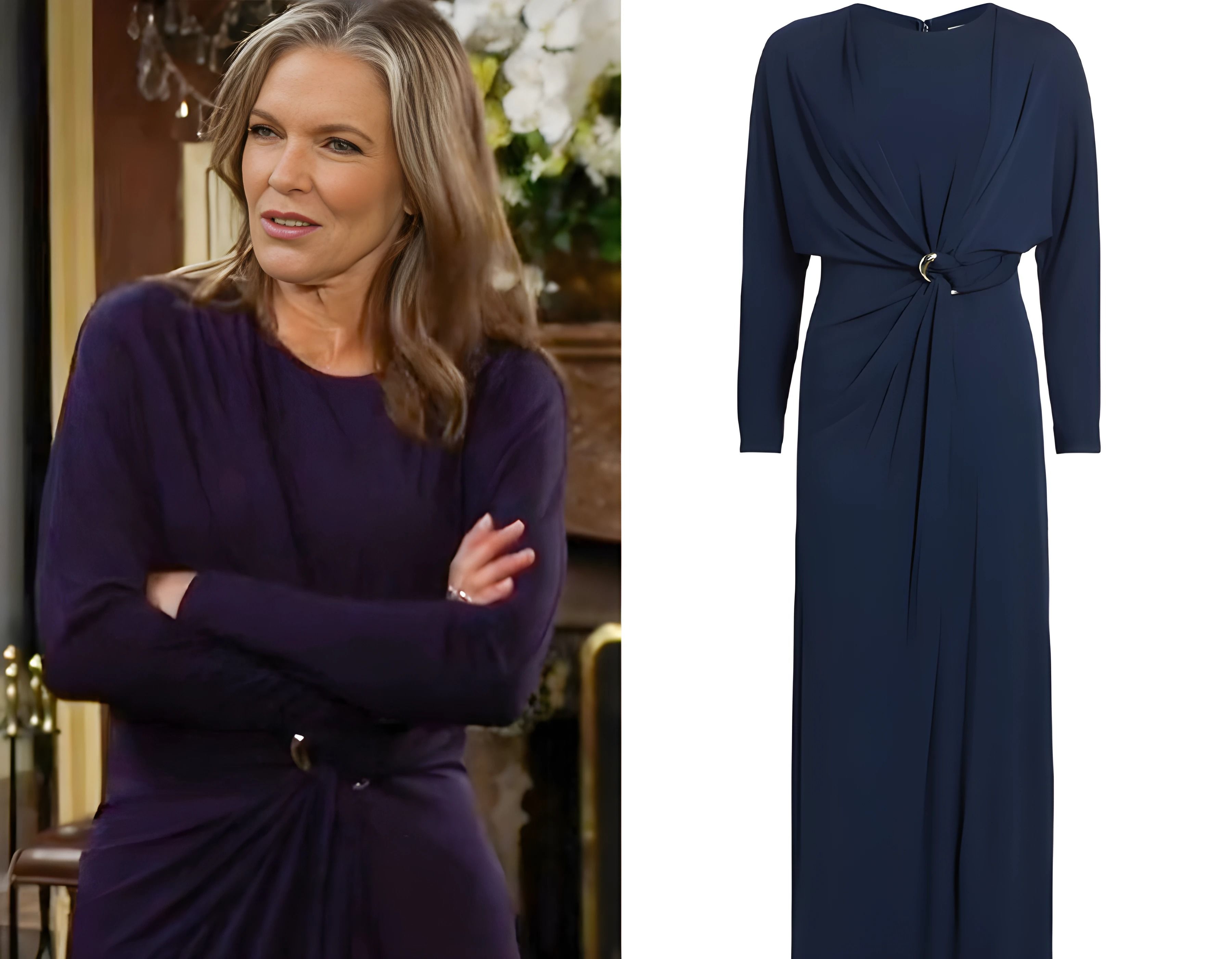 Diane’s navy gathered front dress by Simkhai 