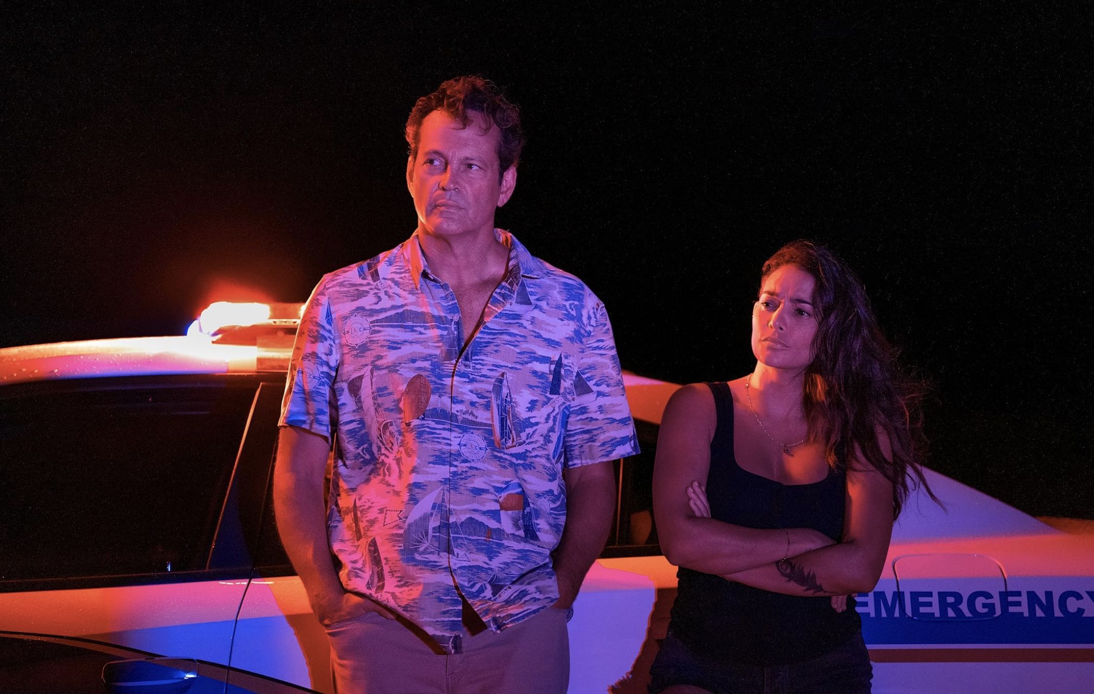 Vince Vaughn and Natalie Martinez in Bad Monkey (Image via Apple TV+)