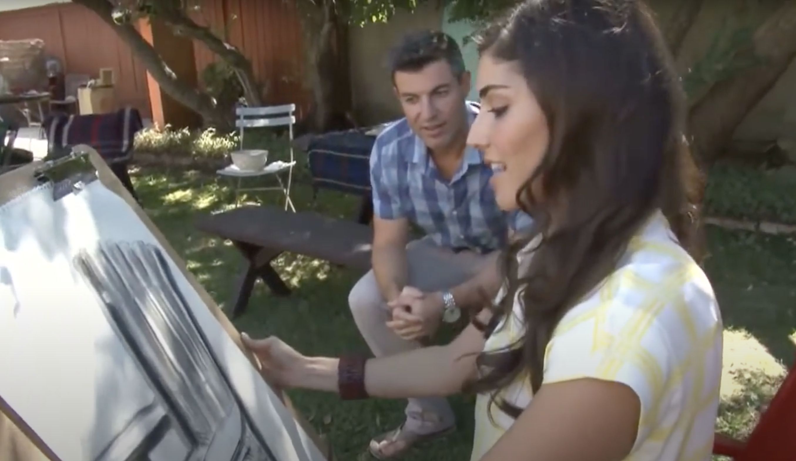 Amanda Setton (Brook Lynn, GH) draws while talking on Between the Takes on CBS (Image Source: CBS)