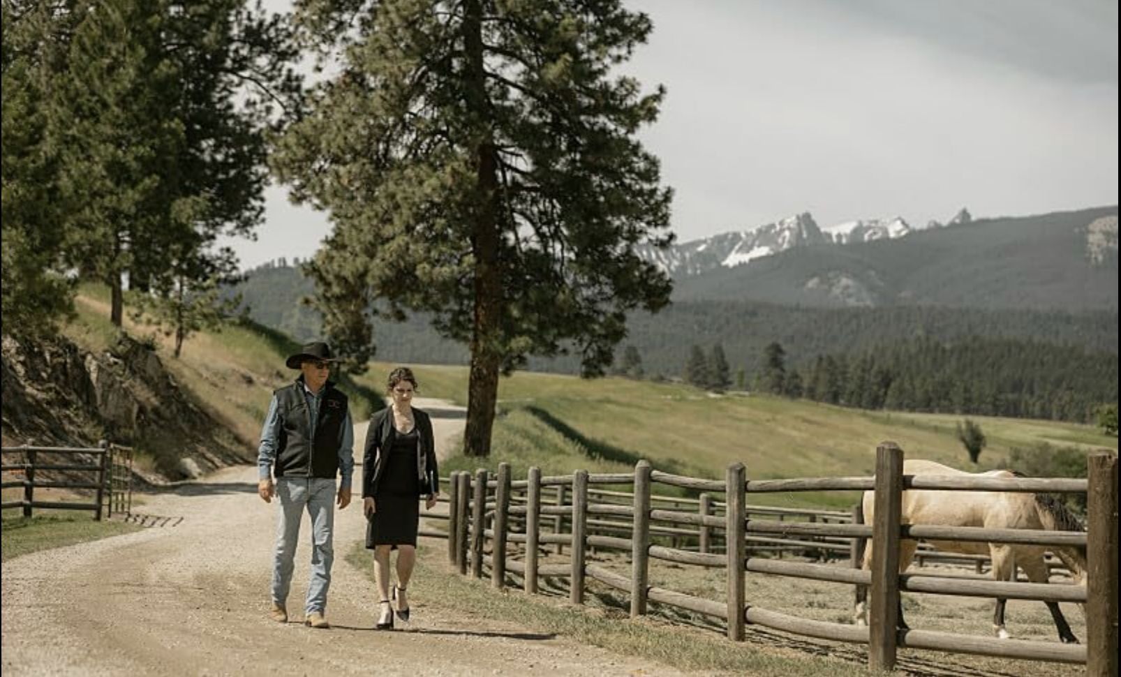 Kevin Costner and Lilli Kay in a Yellowstone episode titled Watch &#039;Em Ride Away (Image via Paramount+)