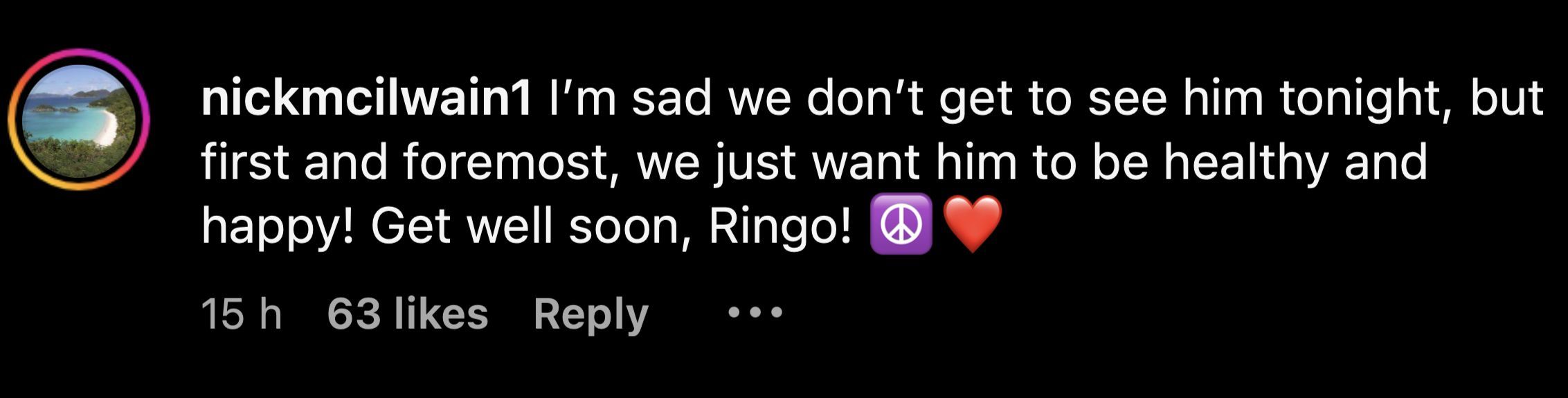 A fan&#039;s comment under Ringo Starr&#039;s press release on Instagram (Image via Instagram/@ringostarrmusic)