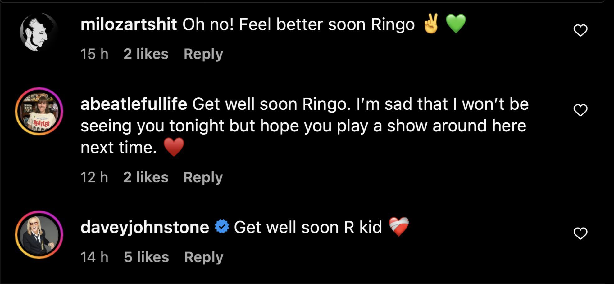 Fan&#039;s comment under Ringo Starr&#039;s press release on Instagram (Image via Instagram/@ringostarrmusic)