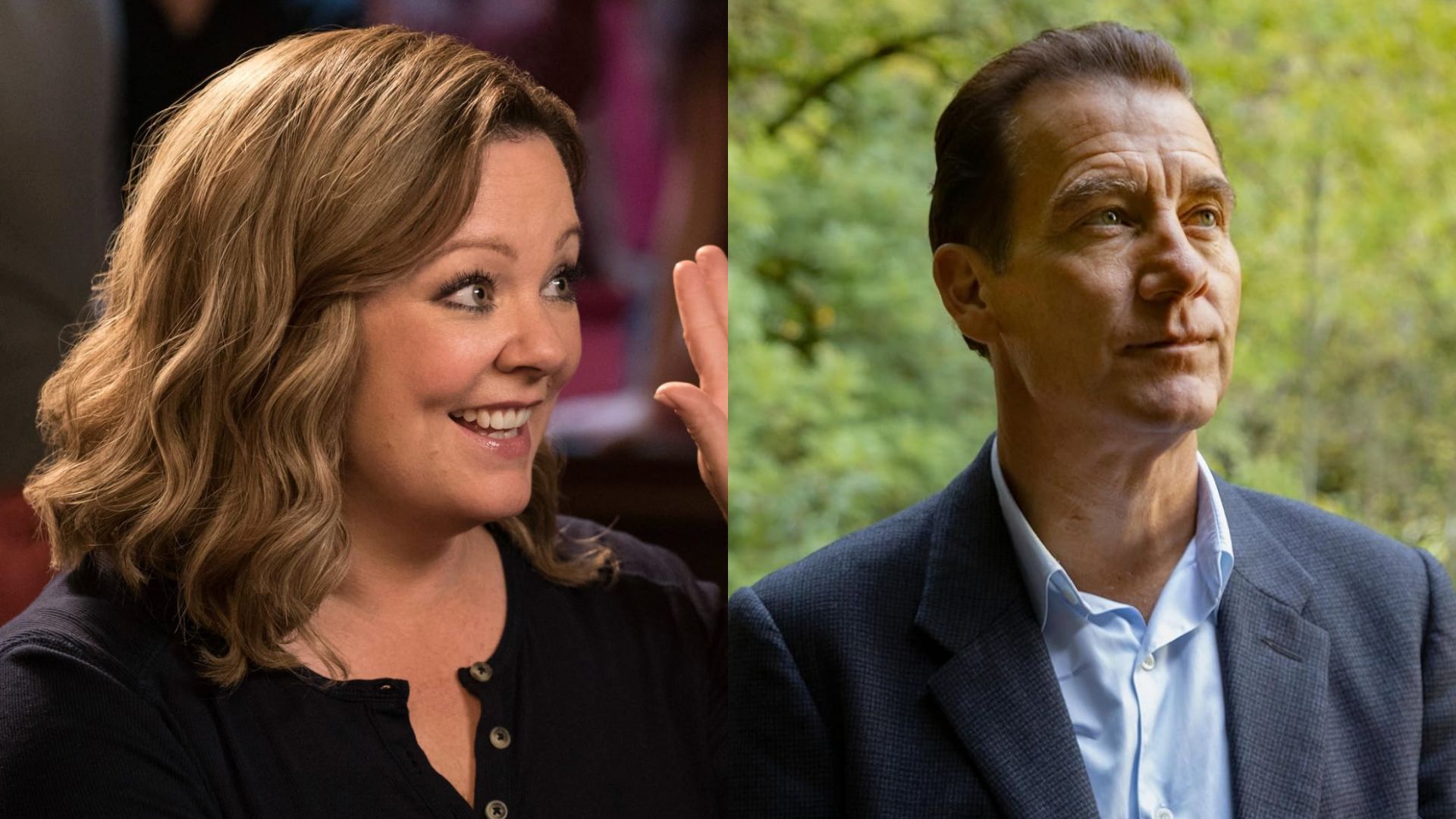 The leads of the limited series JonBen&eacute;t Ramsey are Melissa McCarthy and Clive Owen (Images via Warner Bros. and AMC)