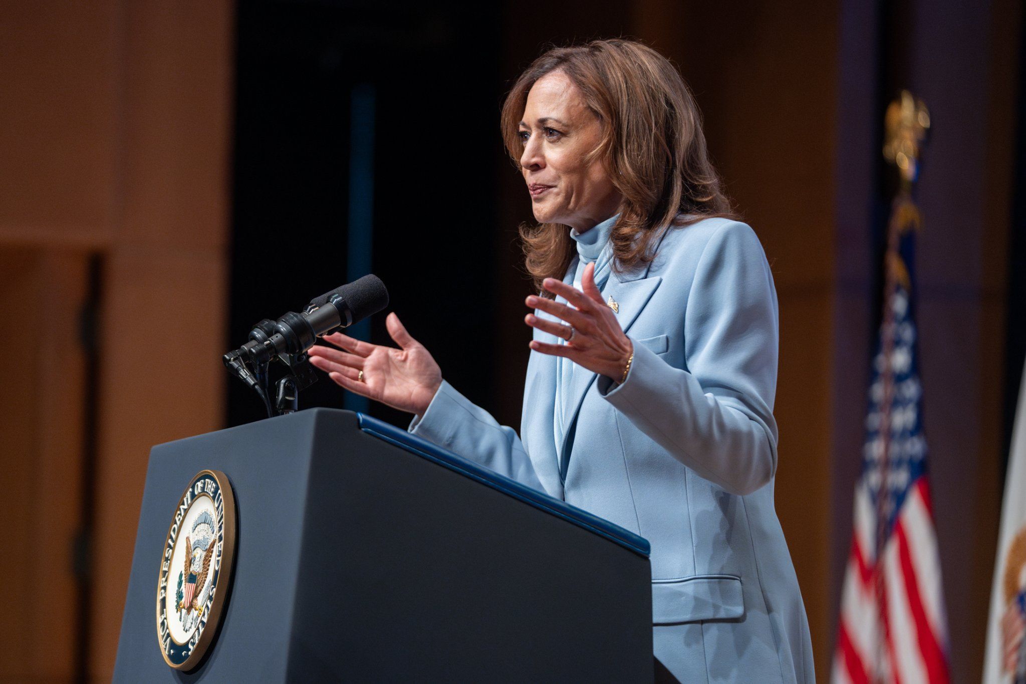 Kamala Harris discusses gun violence and self-defense with Oprah Winfrey at the &ldquo;Unite for America&rdquo; event. (Image via X/@vp)