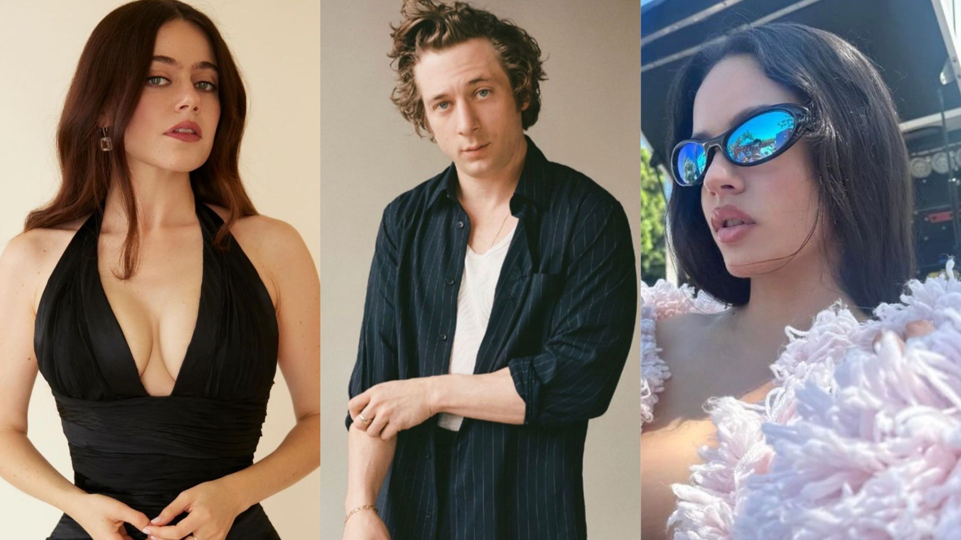 Molly Gordon (left) and Jeremy Allen White (centre) are now officially together, while fans still think of hism ex, Rosalia (left) | Images via Instagram/@mollster, @jeremyallenwhitefinally, and @rosalia.vt)