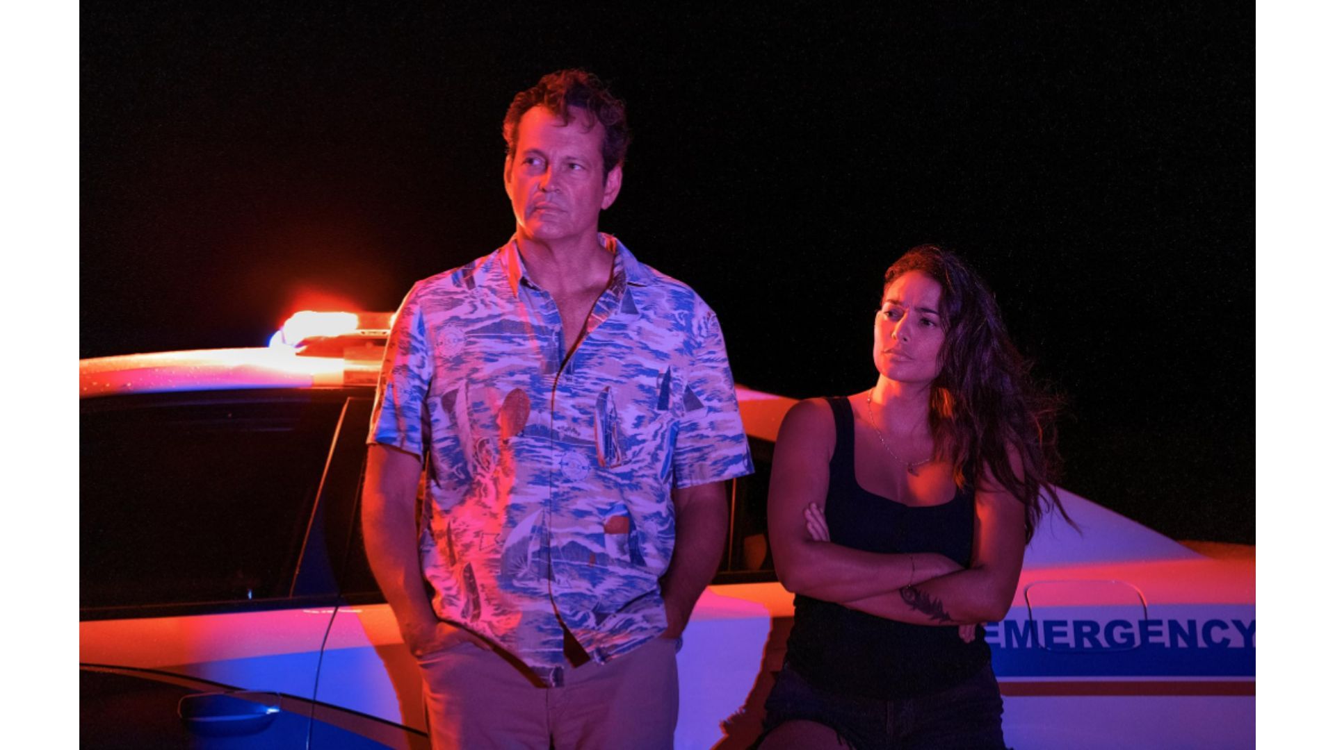 Vince Vaughn and Natalie Martinez in Bad Monkey (Image via Apple TV+)