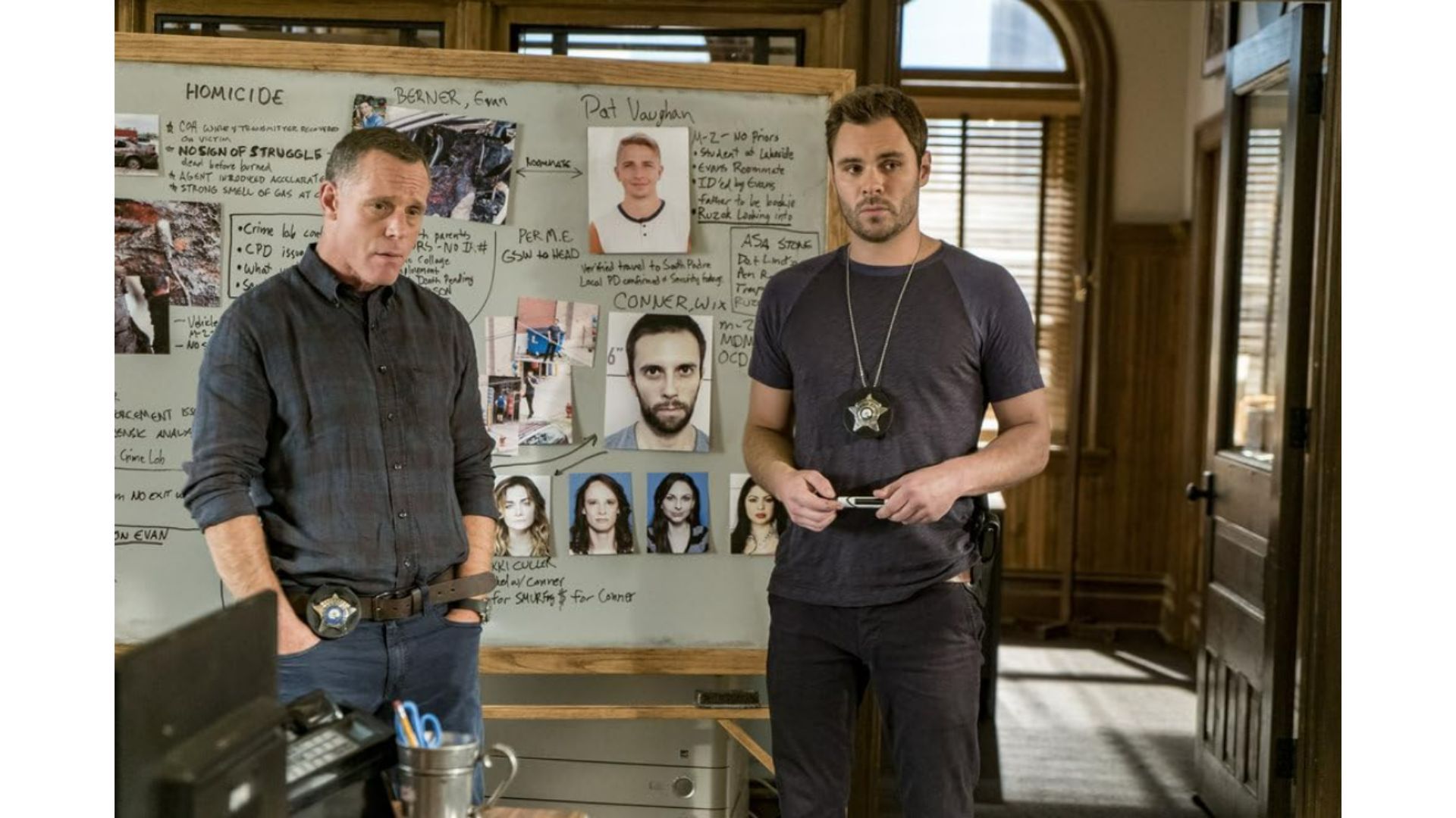 Jason Beghe and Patrick John Flueger in Chicago P.D. (Image via Peacock, NBC)