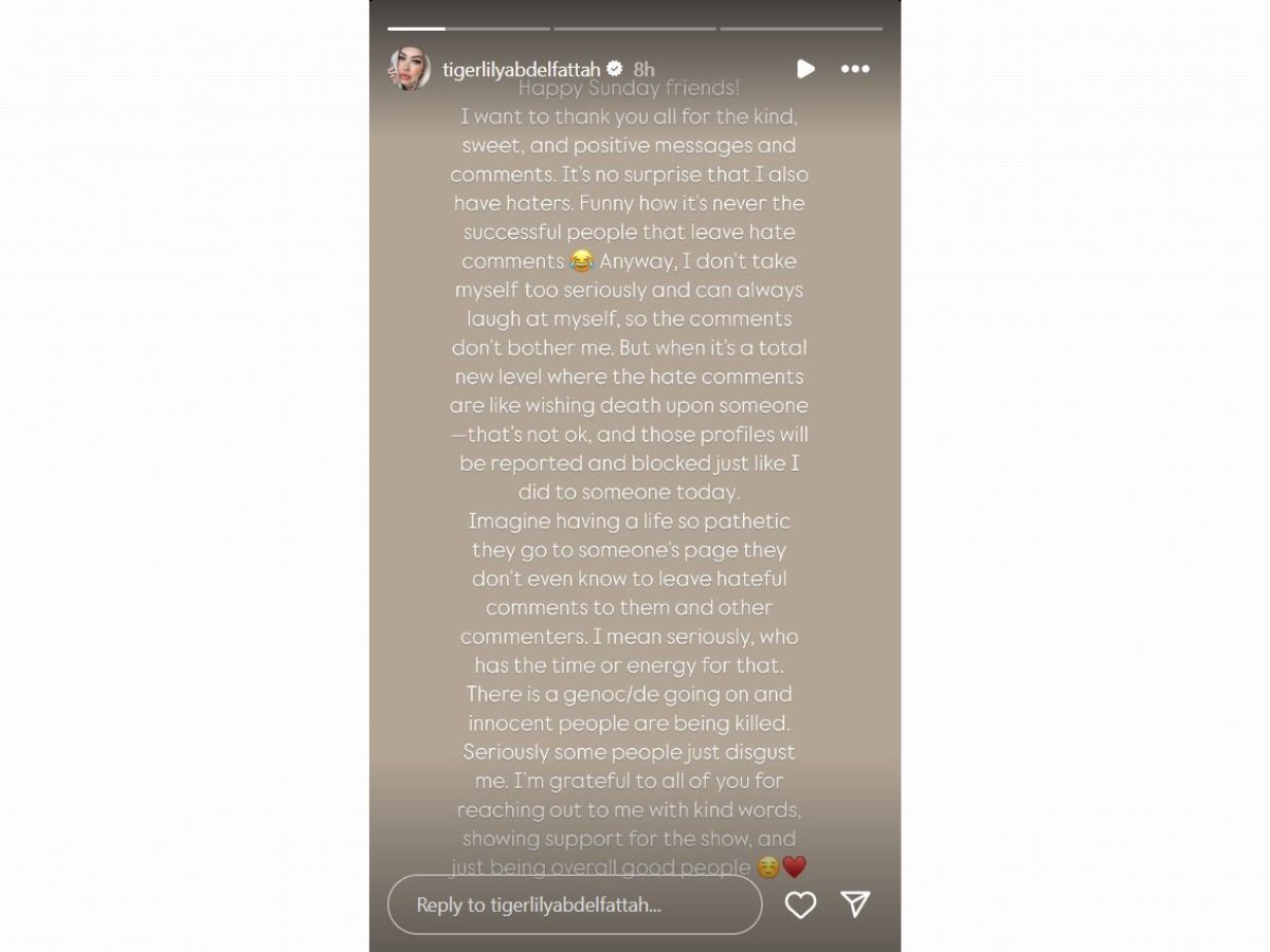 90 Day Fianc&eacute;: Before the 90 Days star Tigerlily Taylor&#039;s Instagram Story | Image Source: Instagram/ @tigerlilyabdelfattah