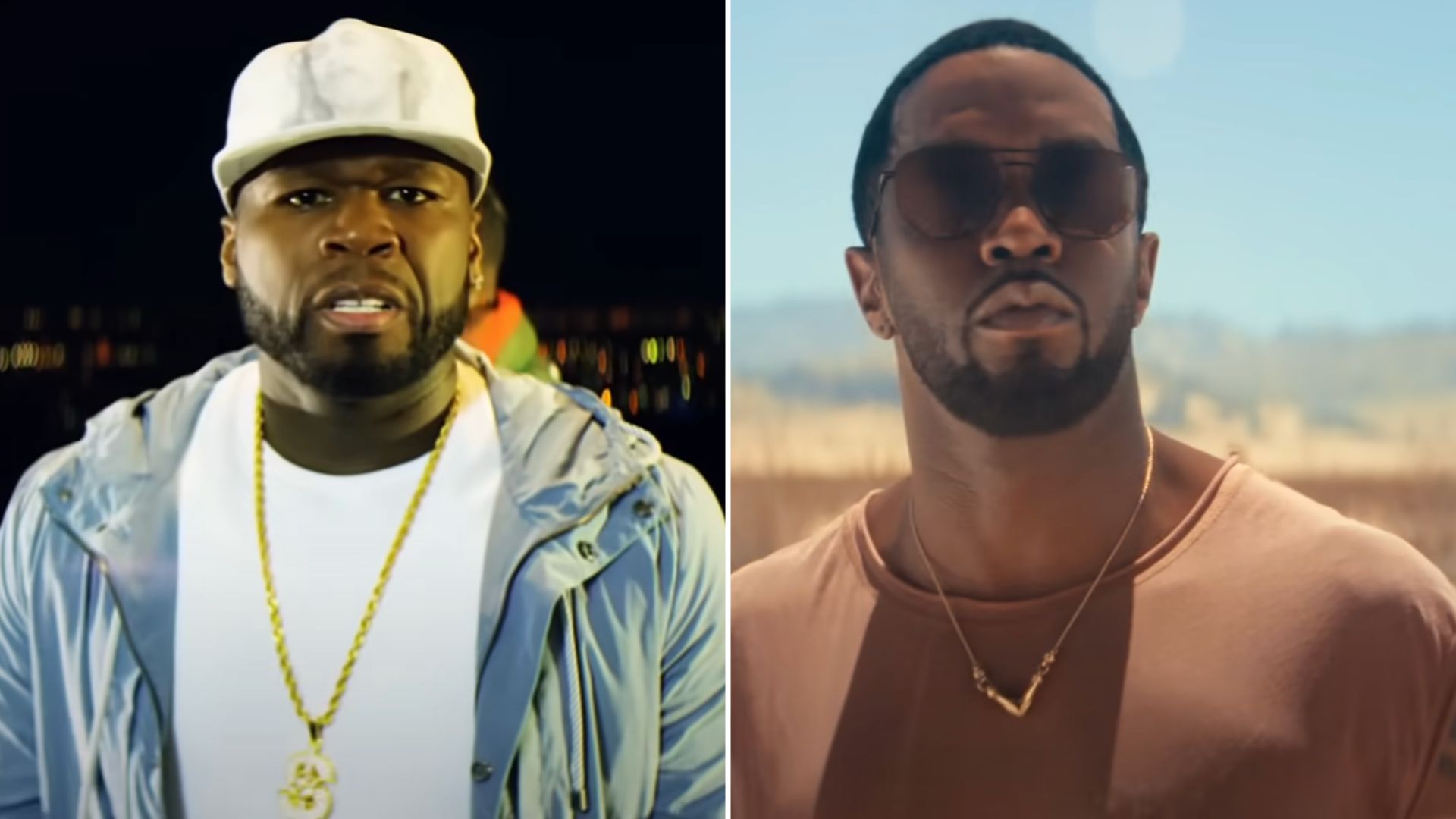 (L) 50 Cent (R) P. Diddy | Image Source: YouTube: (L) @50CentVivo (R) @Diddy