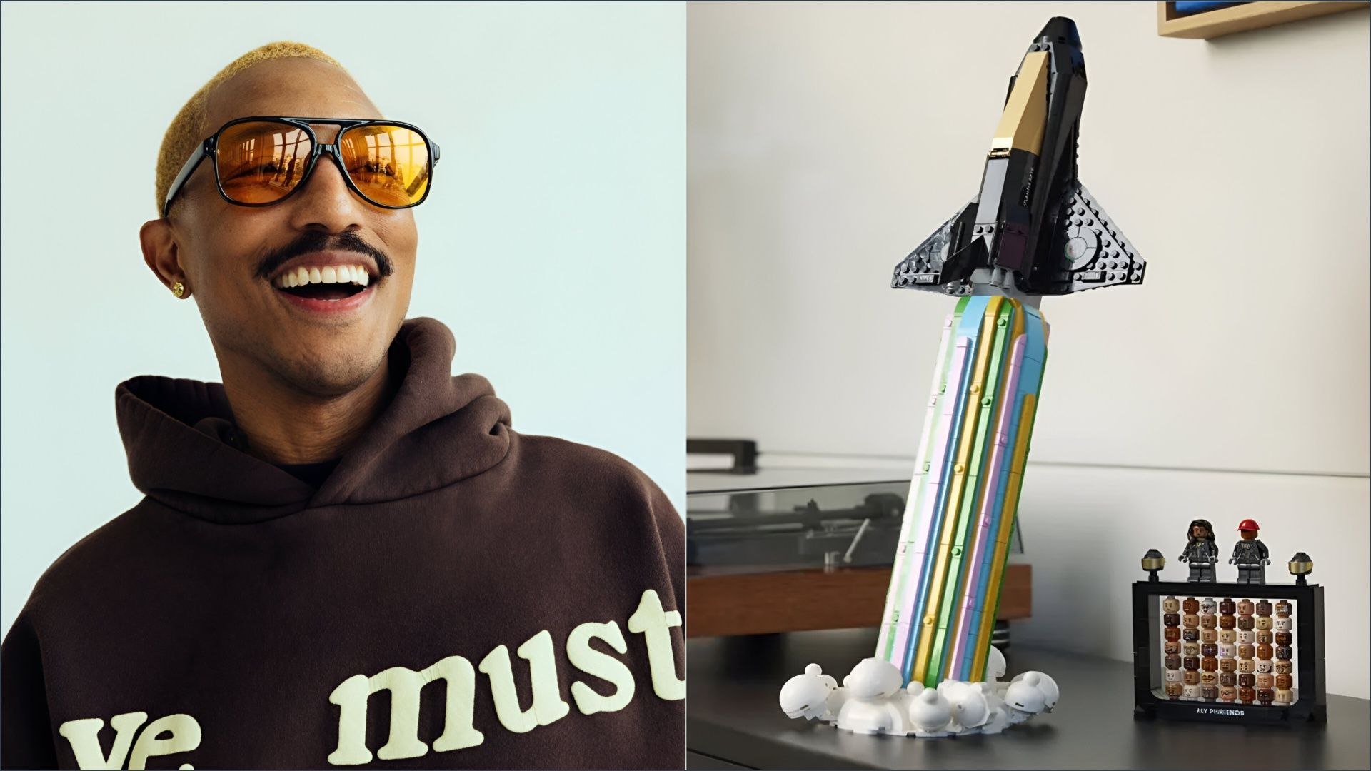 Pharrell Williams announces an Over the Moon LEGO set (Image via @Pharrell/X/LEGO)