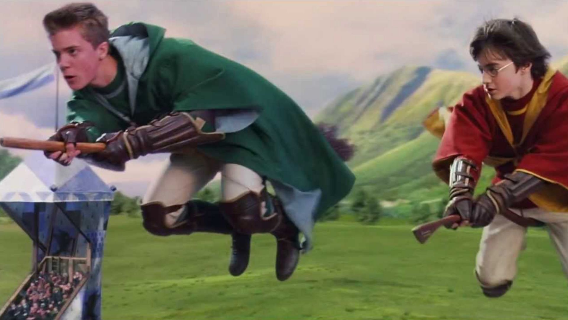 Harry Potter in a game of Quidditch from The Harry Potter movies | Image Source: Peacock