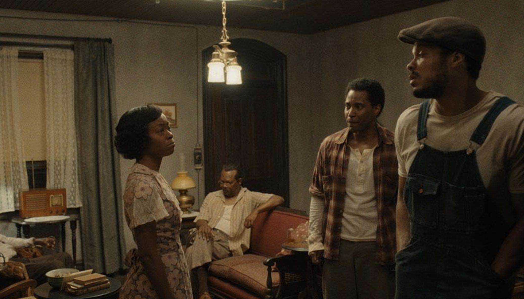 Samuel L. Jackson, John David Washington, Ray Fisher, and Danielle Deadwyler in The Piano Lesson (Image via Netflix)