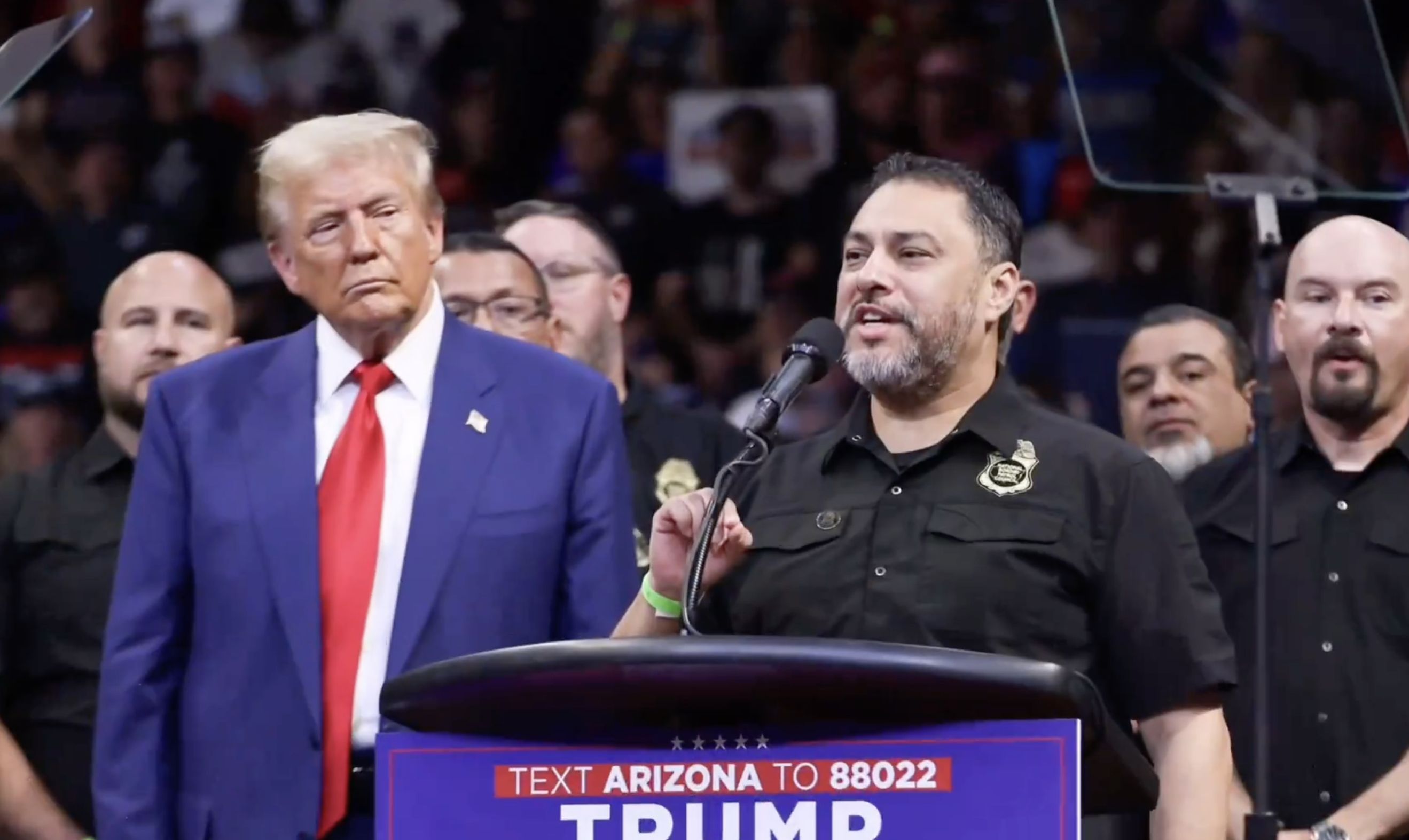 Donald Trump and Paul Perez on stage at the Prescott Valley rally after receiving the National Border Patrol Council