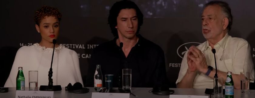 Nathalie Emmanuel, Adam Driver, and Francis Ford Coppola at a press conference of the Cannes Film Festival 2024 | Image source: Variety on YouTube