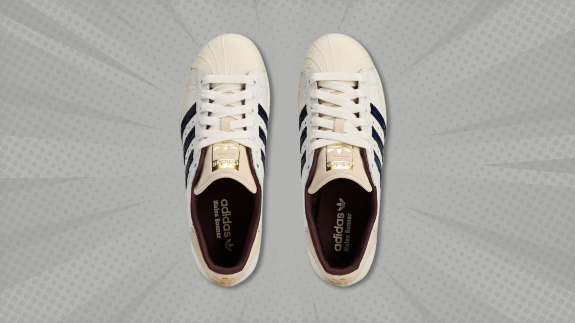 Wales Bonner Superstar Shoes (Wonder White / Collegiate Navy / Night Red). Image via Adidas.