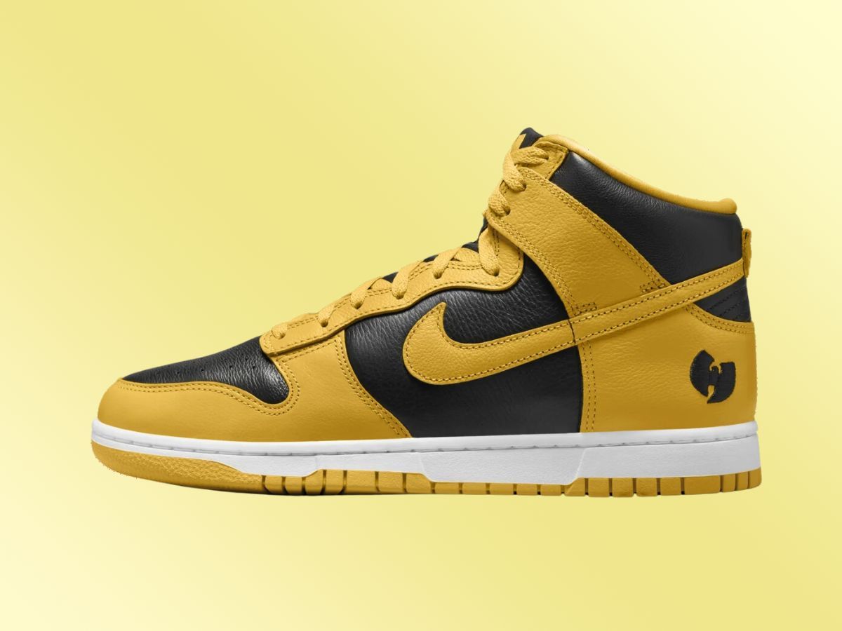 Wu-Tang Clan x Nike Dunk High &#039;Black and Pollen&#039; Sneakers. (Image via Nike)