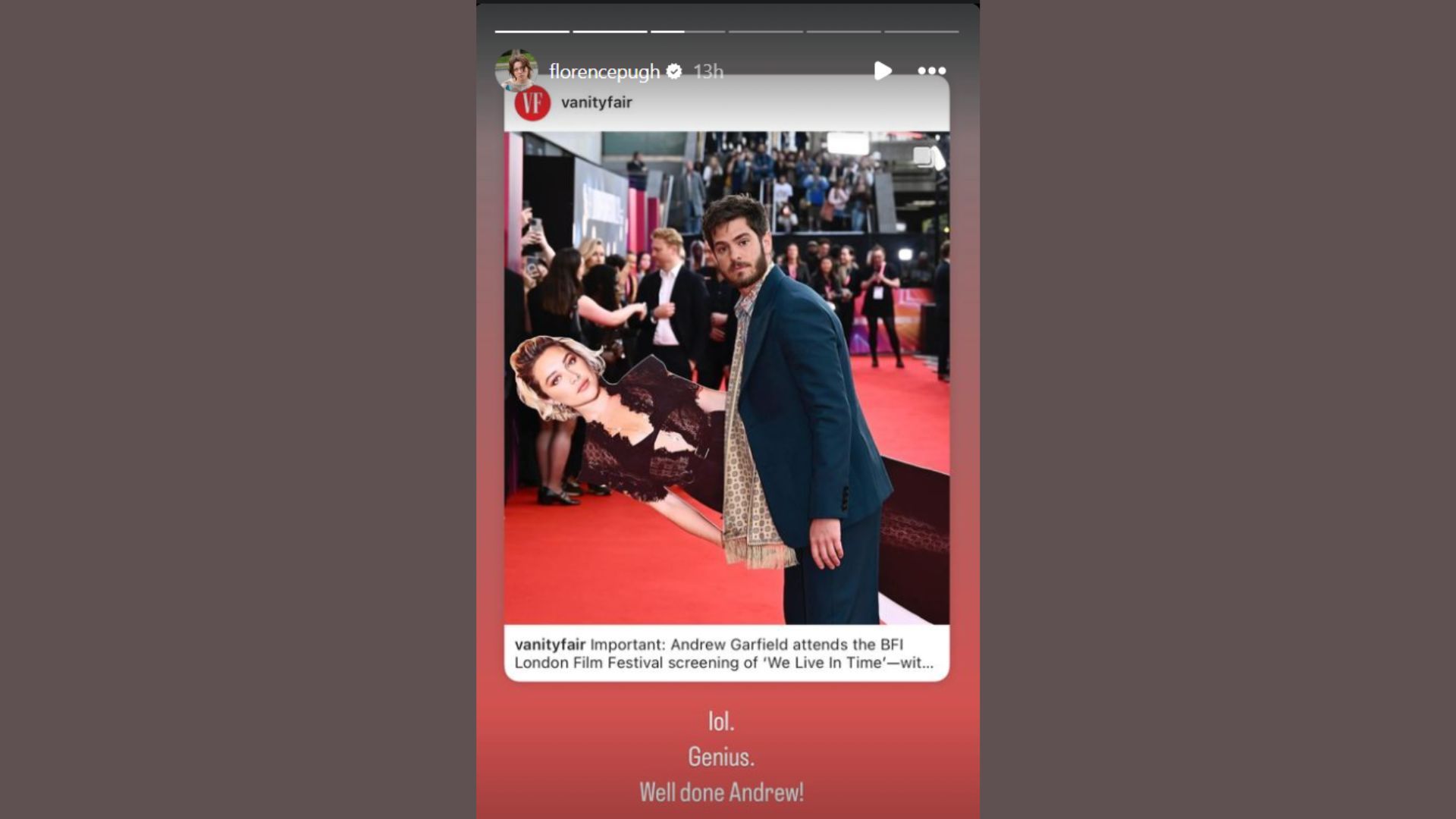 Florence Pugh calls Andrew Garfield &#039;genius&#039; (Image via Instagram)