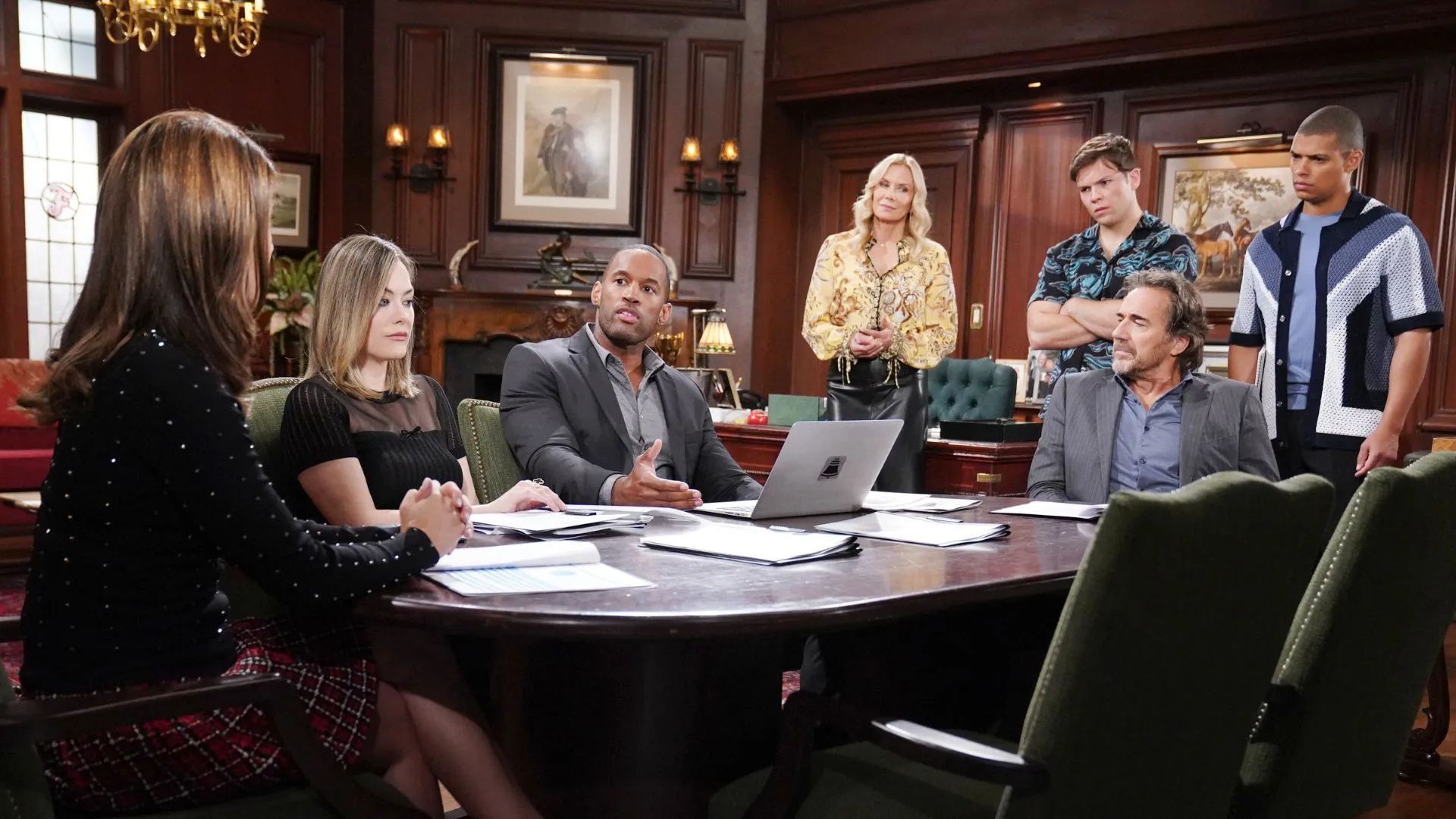 A Forrester Creations meeting on The Bold and the Beautiful | Image Source: CBS