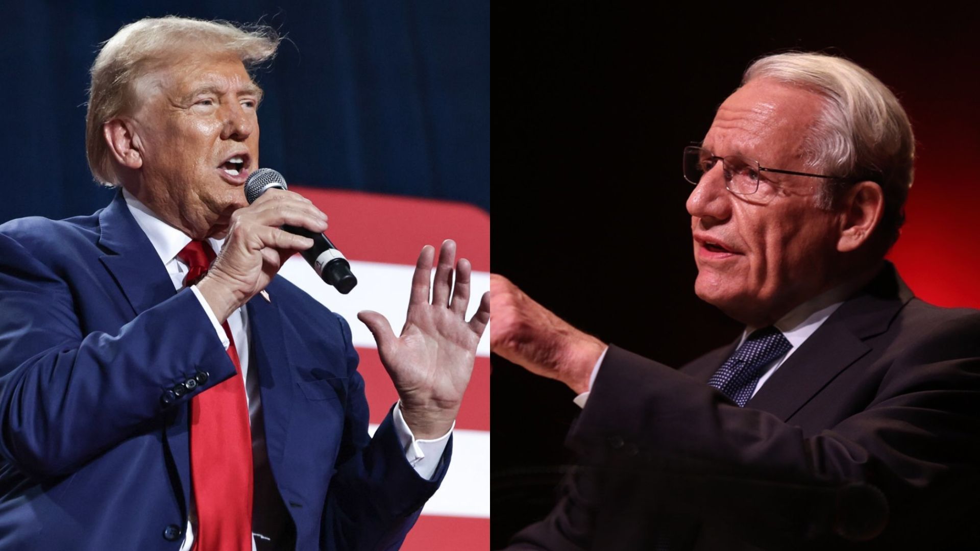 Donald Trump at a rally (left) and Bob Woodward at a conference (right) (Image via: Instagram / @realdonaldtrump and Instagram / @realbobwoodward) 