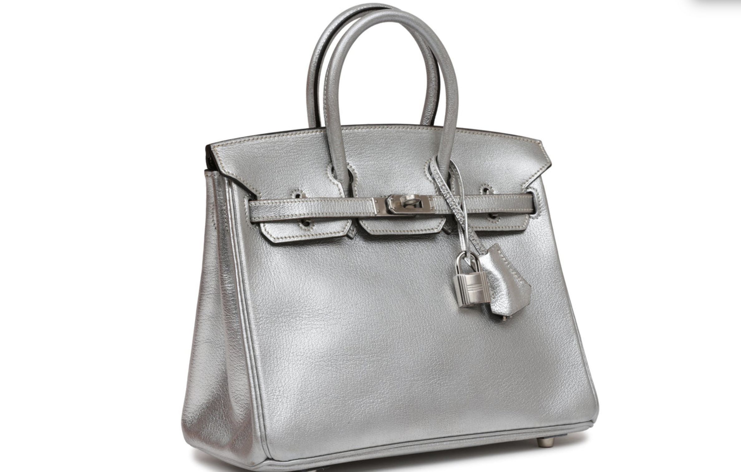 Herm&egrave;s Birkin 25 Silver Metallic Chevre Palladium Hardware (Image via Madison Avenue Couture)