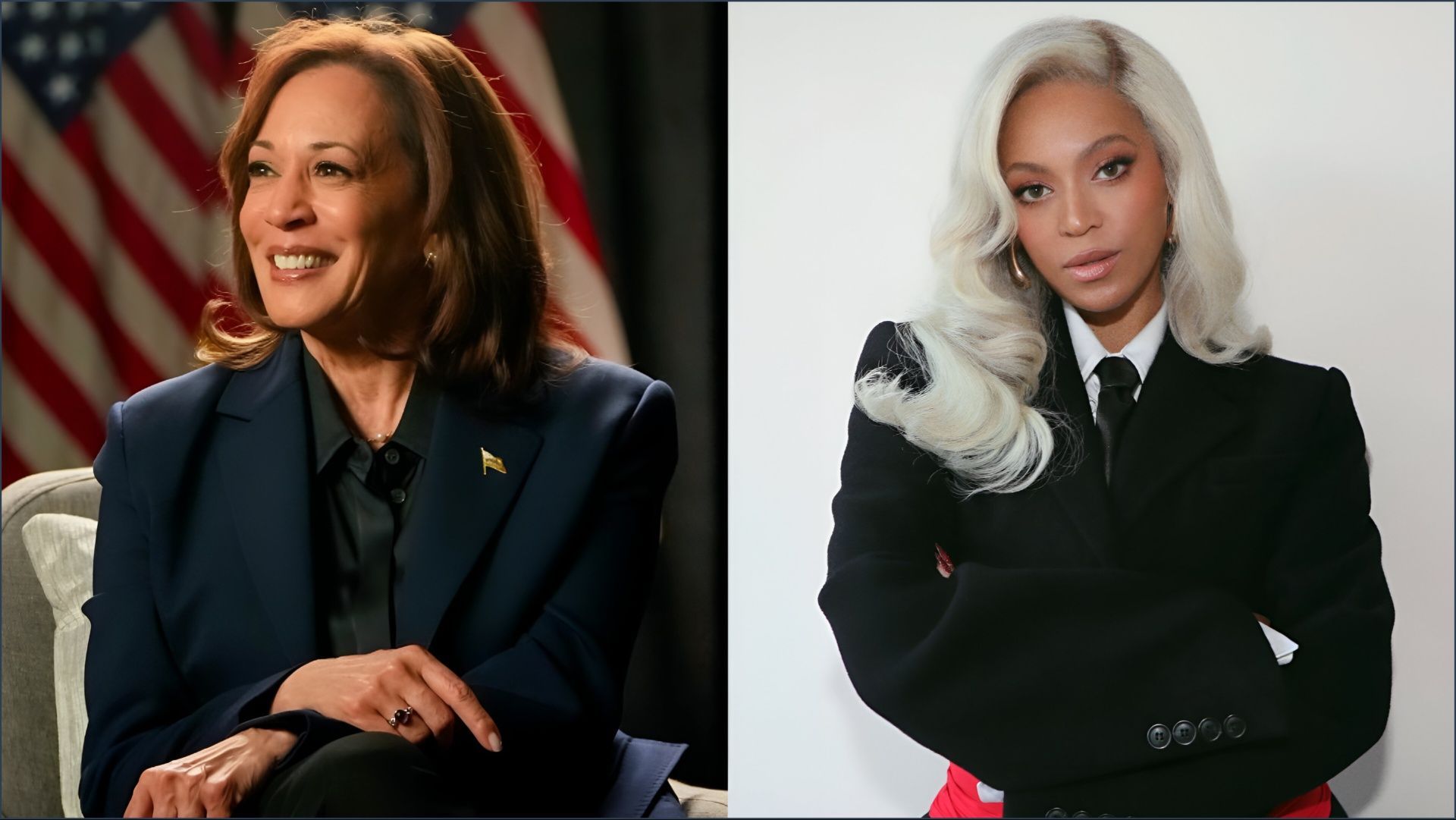 Beyonce endorsed Kamala Harris on October 25 at a Houston rally (Image via @KamalaHarris/X/beyonce.com)