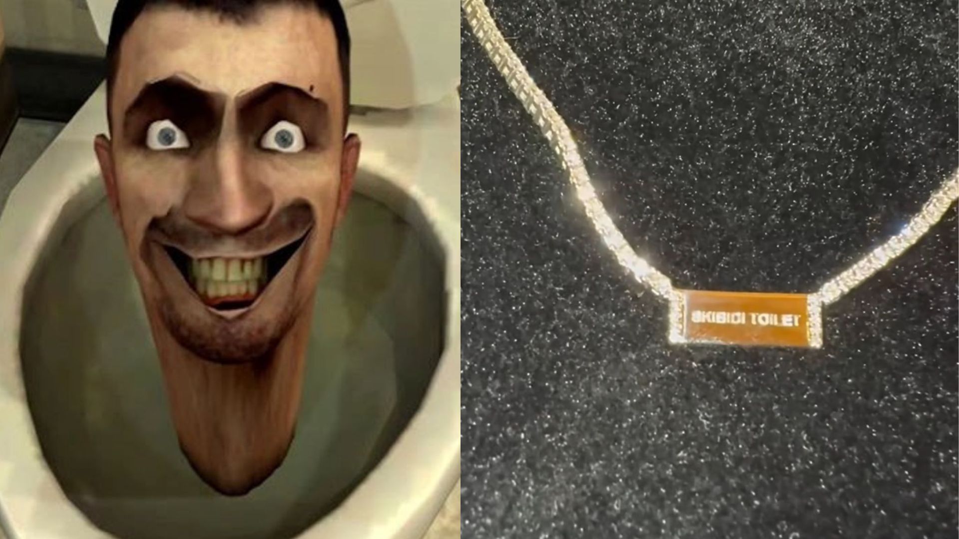 Skibidi Toilet and Necklace (Image via YouTube and Kim Kardashian)