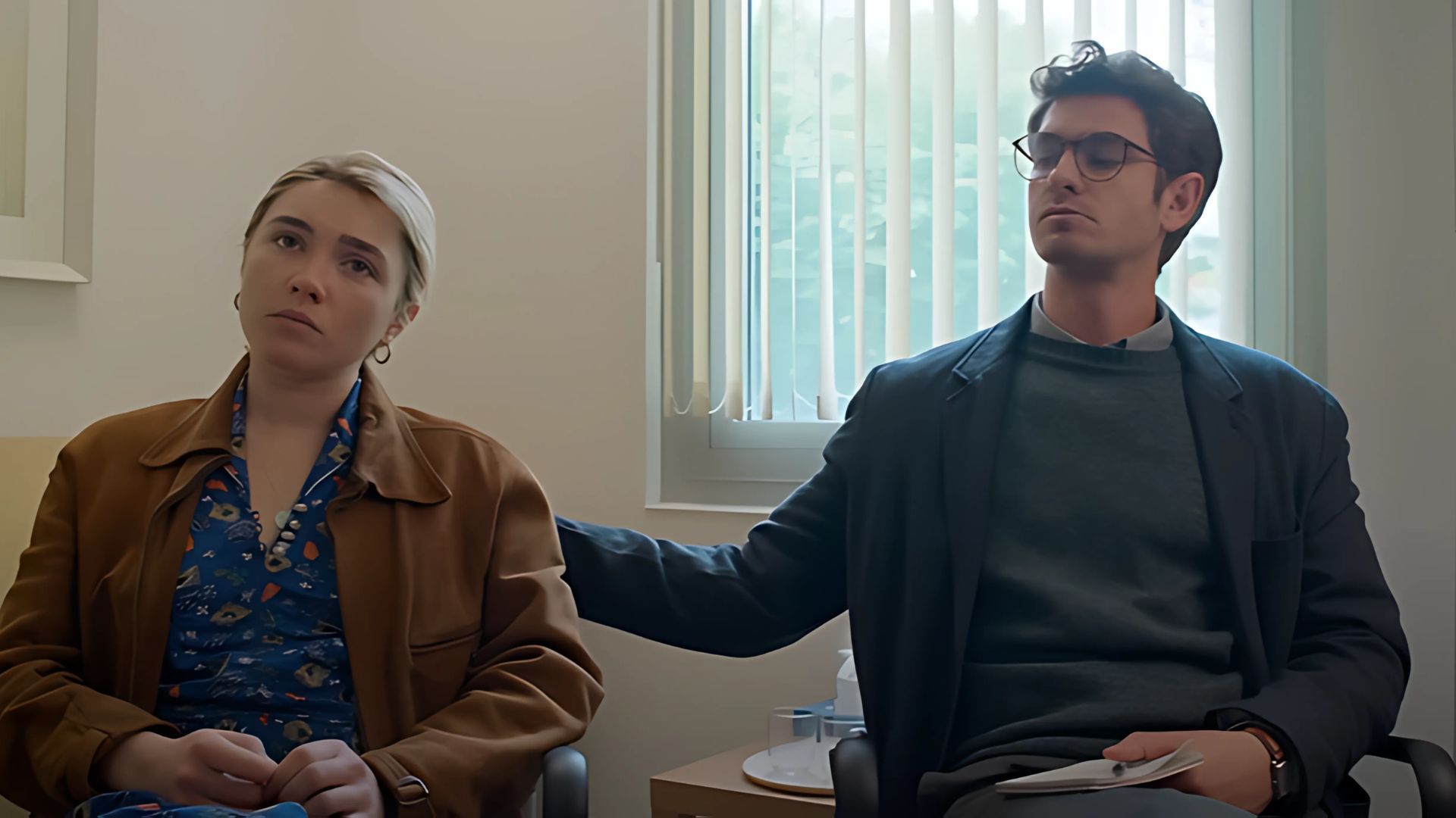 Florence Pugh and Andrew Garfield playing the roles of Almut and Tobias in We Live In Time | Image source: A24 on YouTube