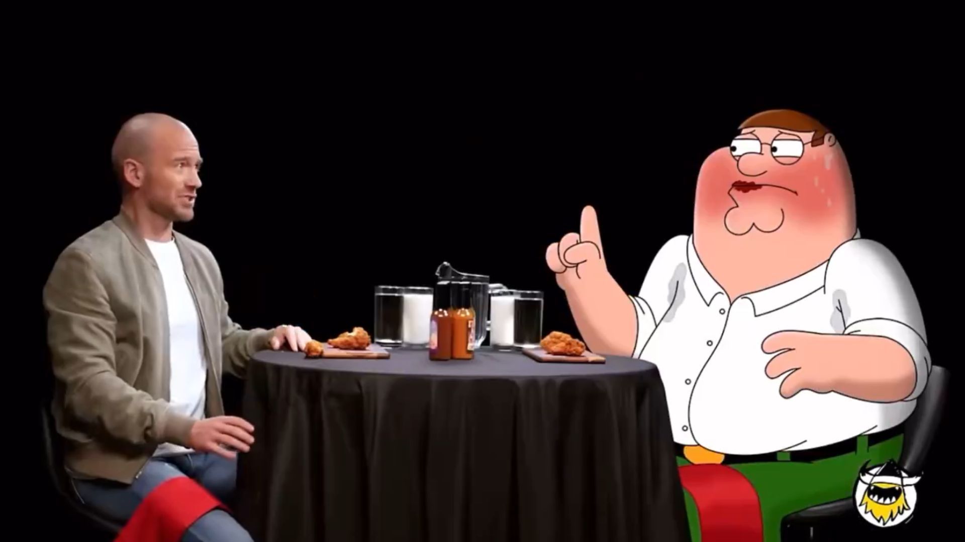 Peter Griffin and Sean Evans on Hot Ones (Image via Hot Ones)