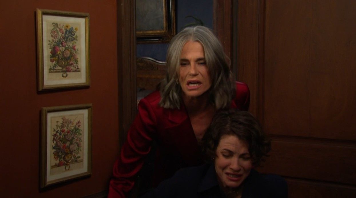 Fiona (Serena Scott Thomas) took desperate action to keep Sarah (Linsey Godfrey) quiet. 