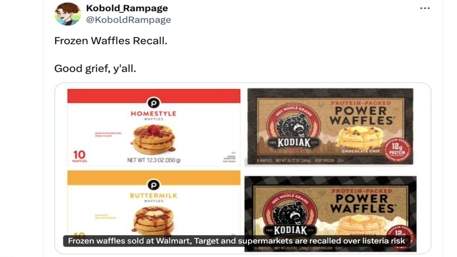 "Good grief, y'all" reacts as Frozen Waffles at Walmart