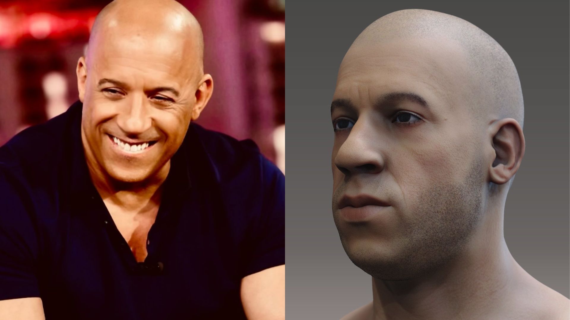 Vin Diesel and 3D recreation (Image via Instagram and Alamo Drafthouse)