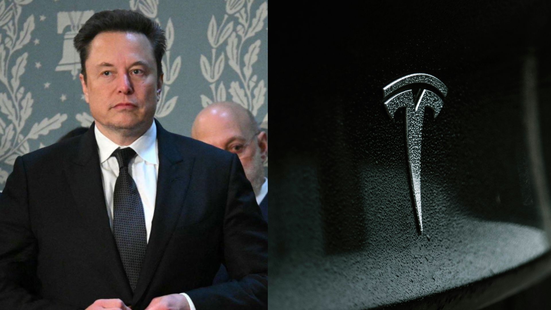 Elon Musk and Tesla logo. (Image via X/@Elon Musk and Unsplash/@@austin__ramsey)