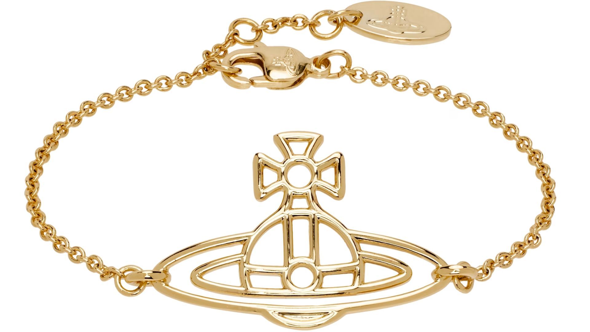 Vivienne Westwood Gold Thin Lines Flat Orb Bracelet (Image via SSENSE)