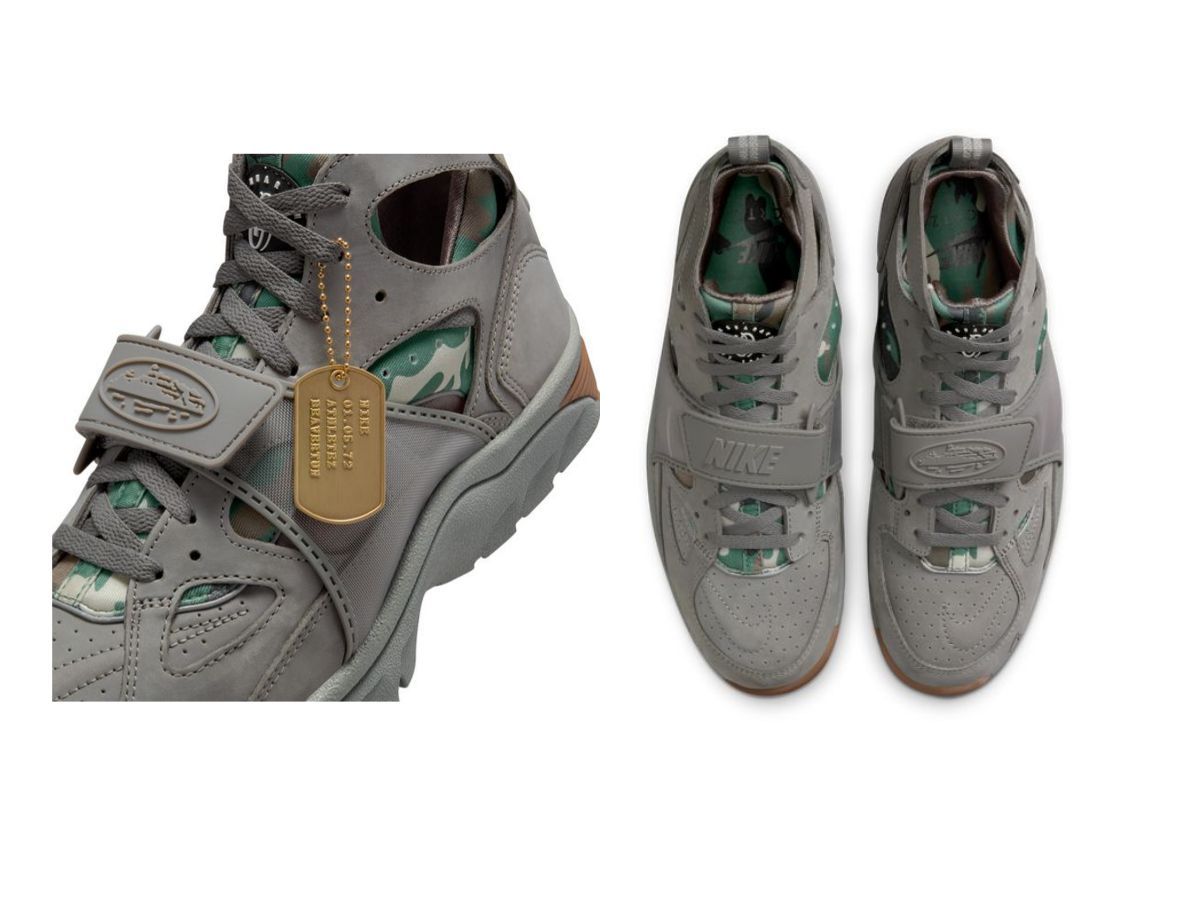 Corteiz x Nike Air Trainer Huarache &quot;Gully Grey&quot; sneakers (image via Corteiz)