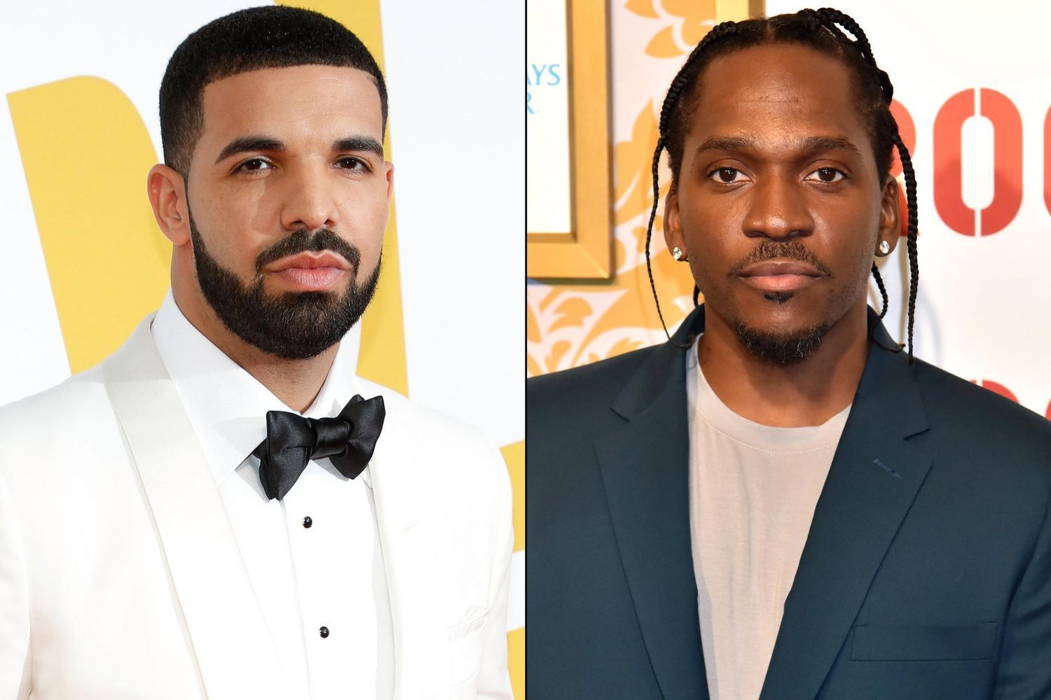 Drake and Pusha T posing for the paparazzi 