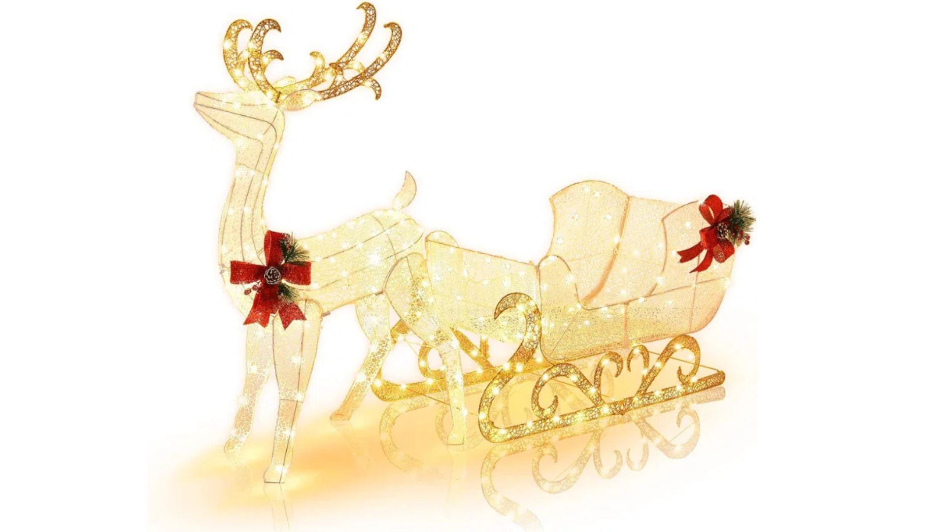 Christmas Lighted Reindeer &amp; Santa&#039;s Sleigh Lighted Display (Image via Wayfair)