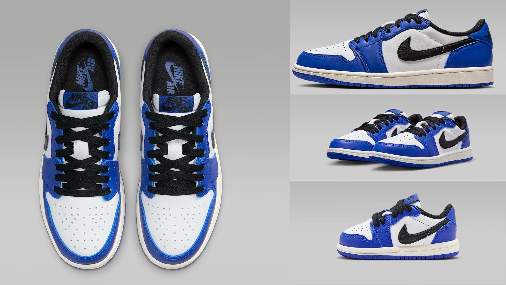 Air Jordan 1 Low &quot;Game Royal&quot; in family-sizing (Image via Nike)