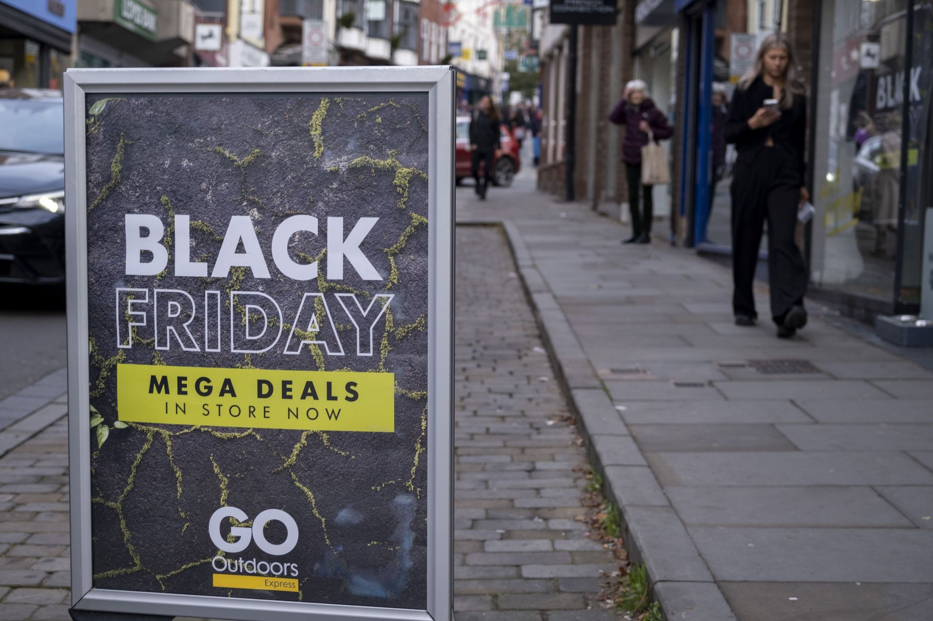 Black Friday Advertising In Shrewsbury Town Centre - Source: Getty