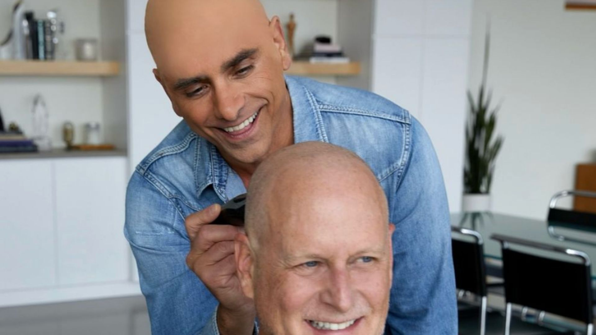 John Stamos supported his friend Dave Coulier by wearing a bald cap as he undertakes his cancer journey with non-Hodgkin lymphoma (Image via Instagram/@johnstamos and #dcoulier)