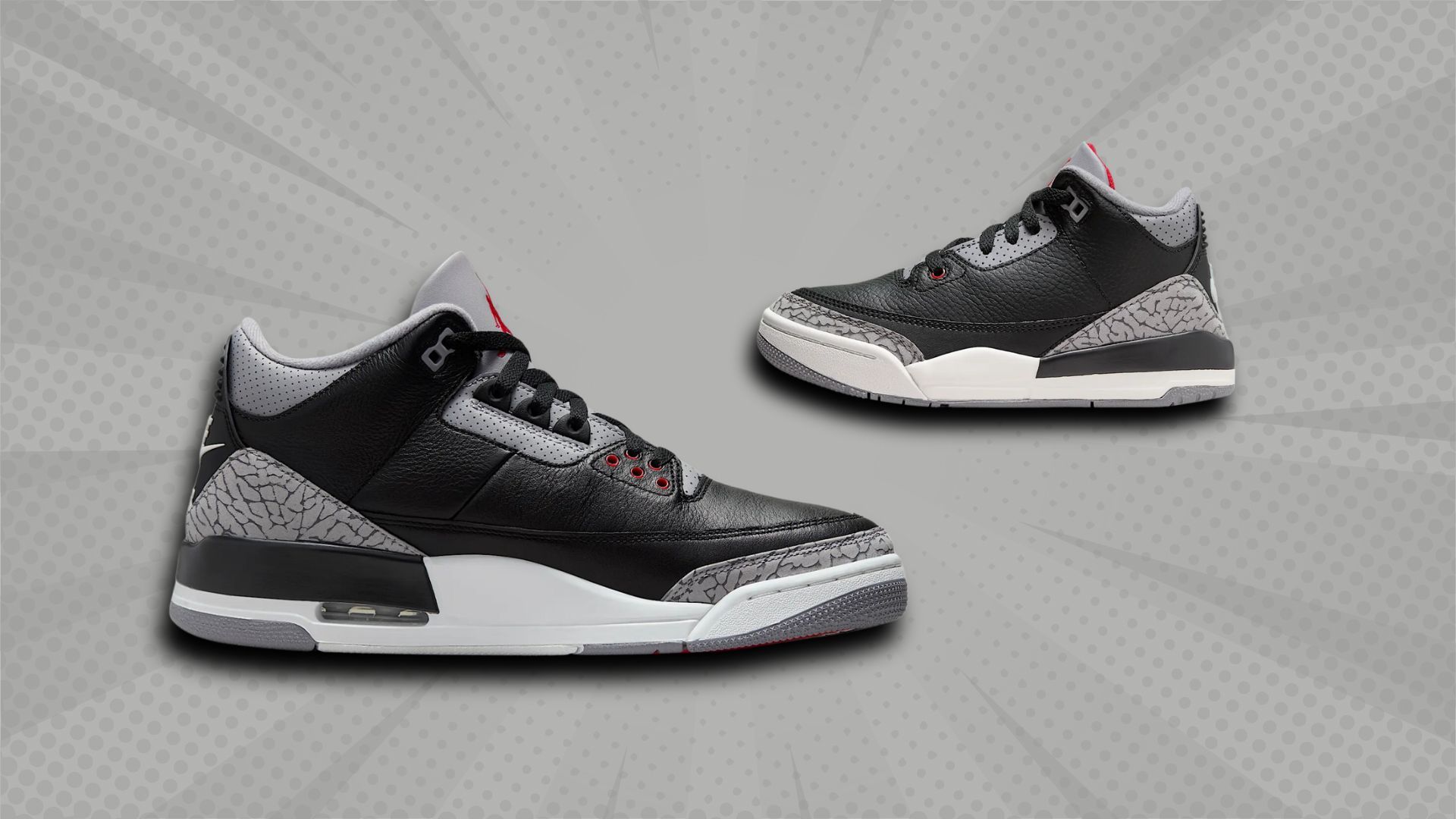 Nike Air Jordan 3 &quot;Black Cement&quot; sneakers set to release in full-family sizes (Image via Nike)