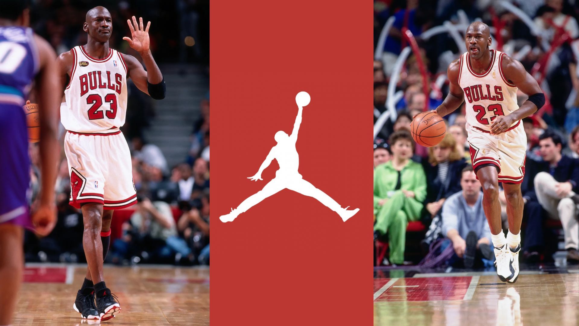 Michael Jordan in the court &amp; Jumpman logo (Image via Nike)