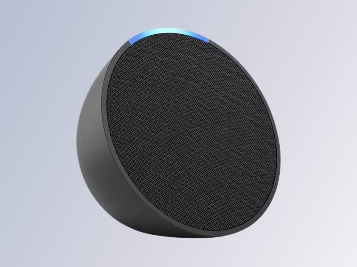 Echo Pop (1st Gen, 2023 Release) Full Sound Compact Smart Speaker with Alexa, Charcoal (Image via Home Depot)