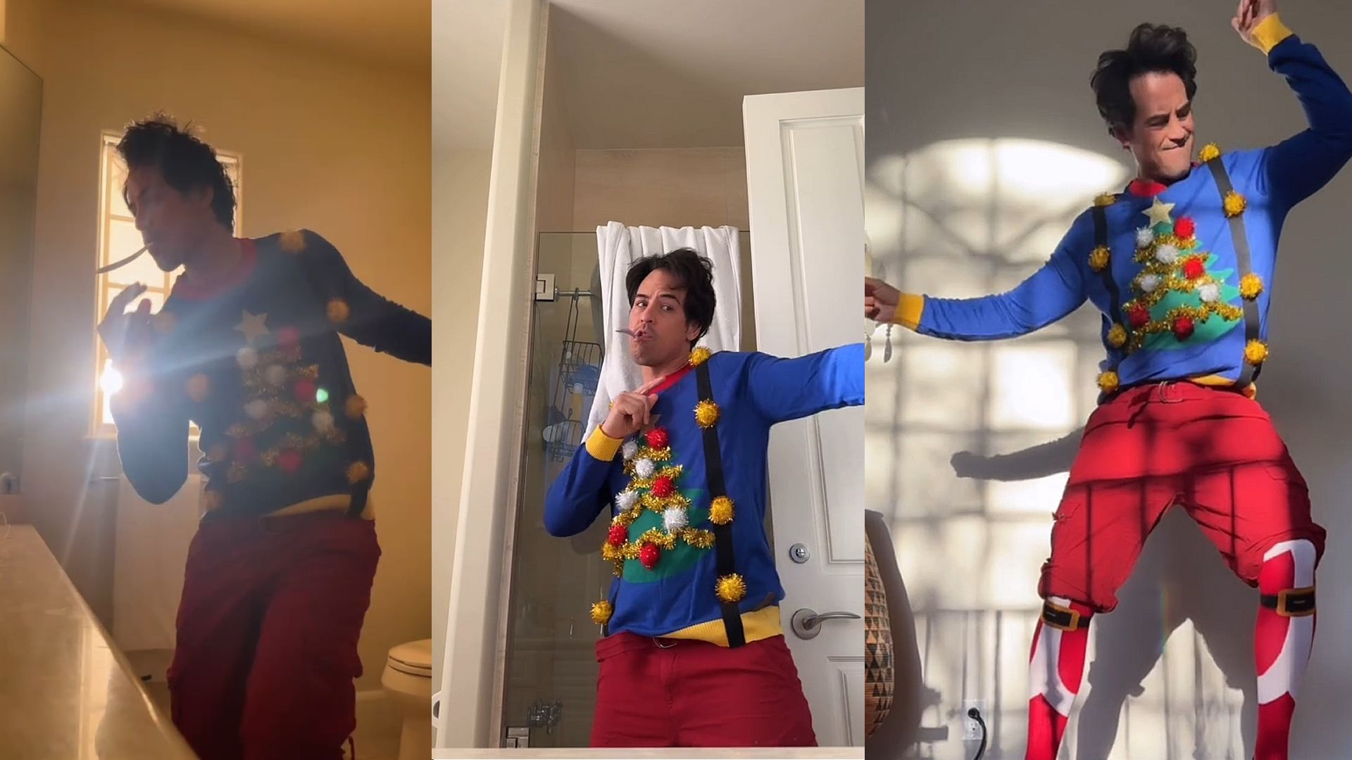 General Hospital alum Marcus Coloma dancing around in a Christmas outfit. | Image Source: Instagram