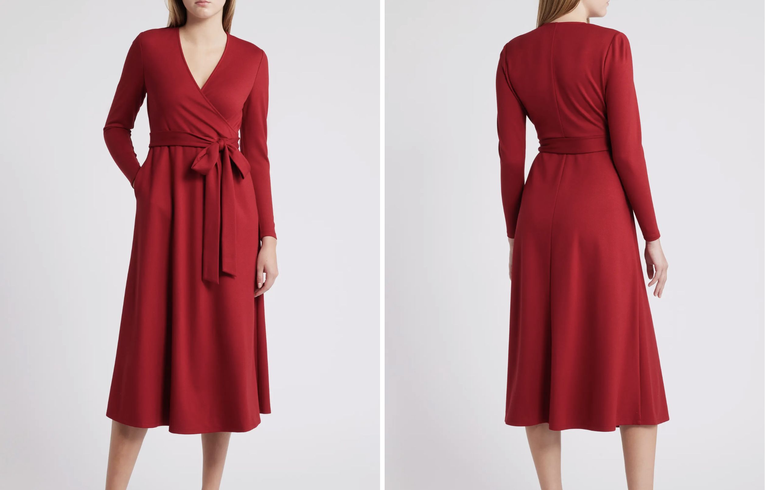 Anne Klein Serenity Long-Sleeve Faux-Wrap Dress (Image via Nordstrom)