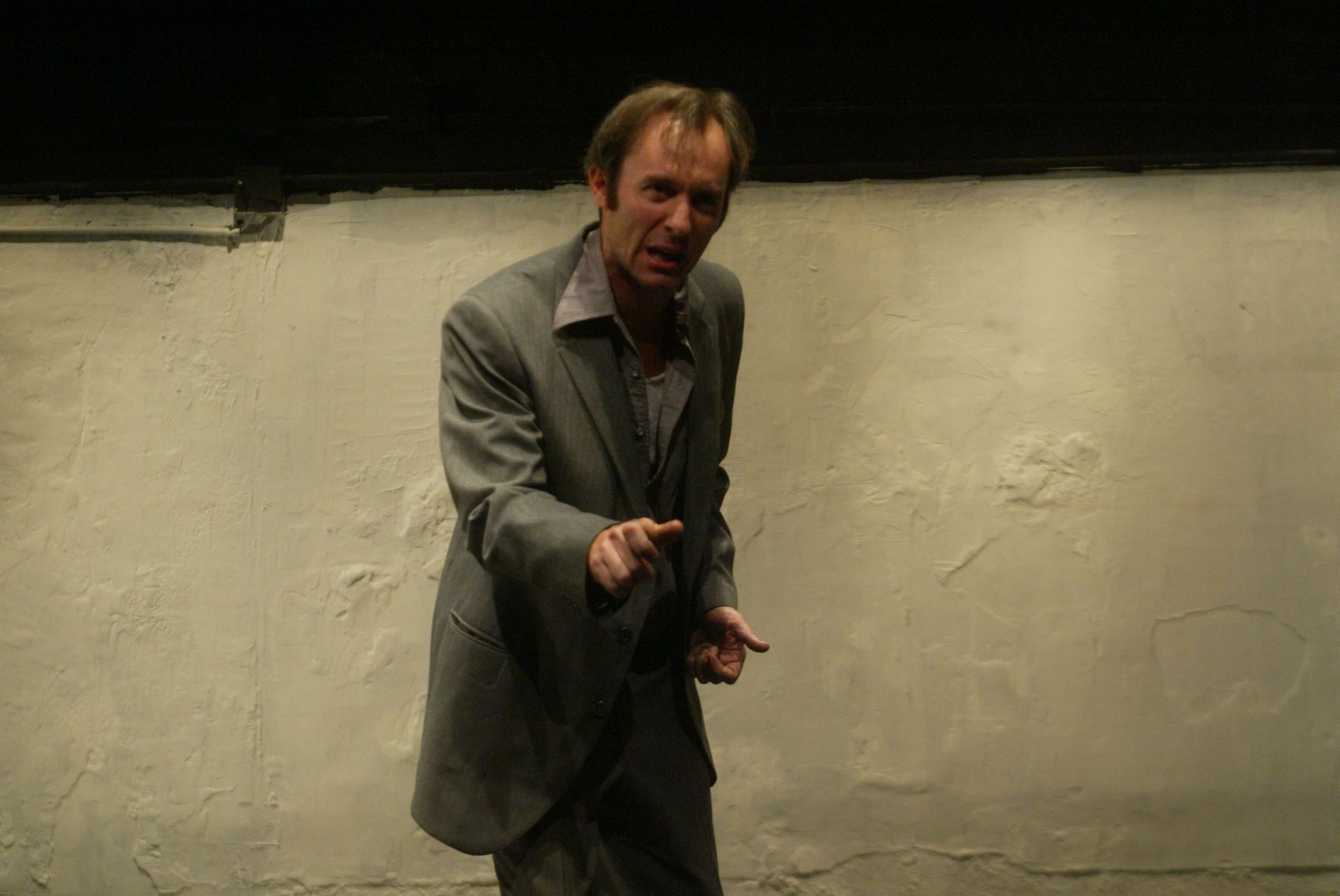 Actor Stephen Dillane is a one-man avant-garde Macbeth during a scene at Cal Arts, Friday evening - Source: Getty