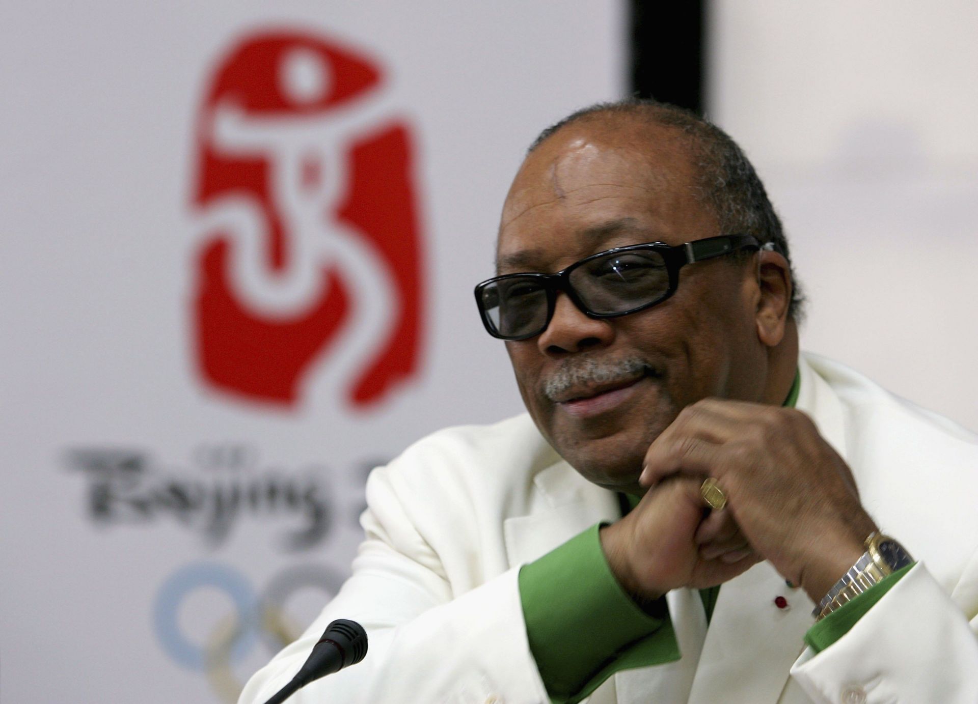 Quincy Jones Attends A Press Briefing For The 2008 Beijing Olympics - Source: Getty