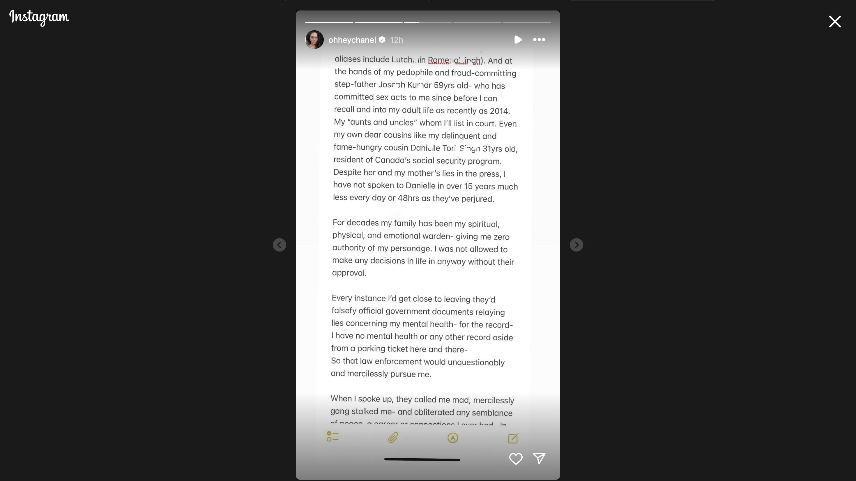 Chanel Banks&#039; statement on Instagram stories (Image via Instagram/@ohheychanel)